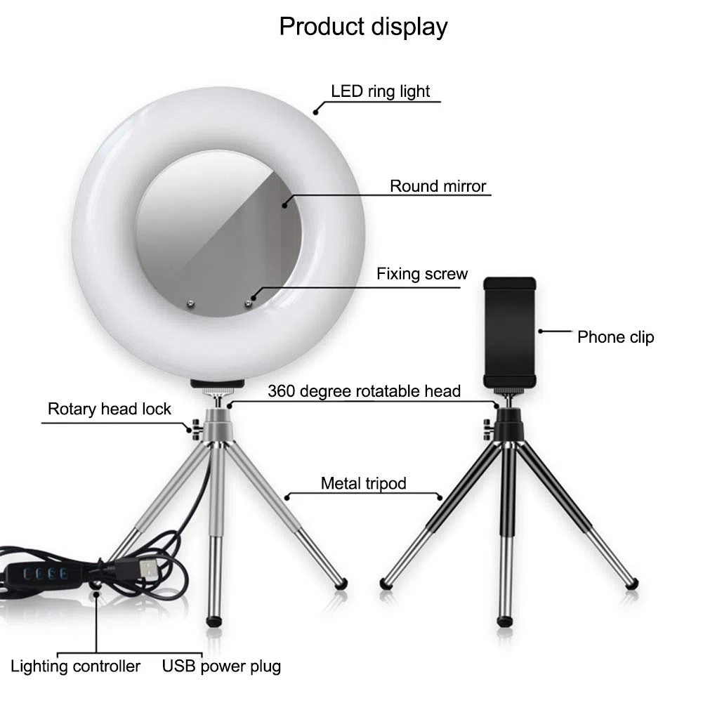 Lampa pierścieniowa Światło wypełniające LED Możliwość przyciemniania Regulowana jasność 3 tryby 10 poziomów Naturalne oświetlenie bez cieni do transmisji na żywo Makijaż Wideo