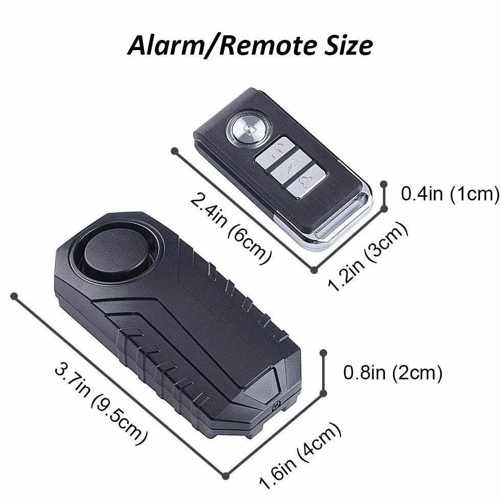 Mengshen Ulepszony alarm rowerowy antykradzieżowy z pilotem, głośny, wodoodporny alarm antywłamaniowy 113 db z regulacją głośności i czułości do roweru, motocykla, skutera, samochodu, przyczepy