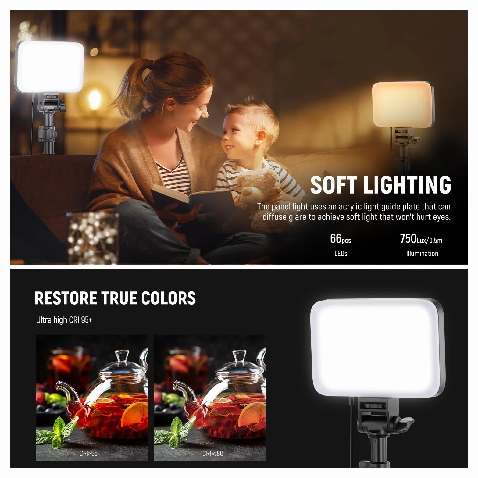 NEEWER BASICS Lampa wideo LED, zestaw 2 kluczy do paneli studyjnych ze statywem i filtrami, dwukolorowe ściemnianie, przenośne 3200~5600 K CRI95 750 luksów do nagrywania fotografii strumieniowego