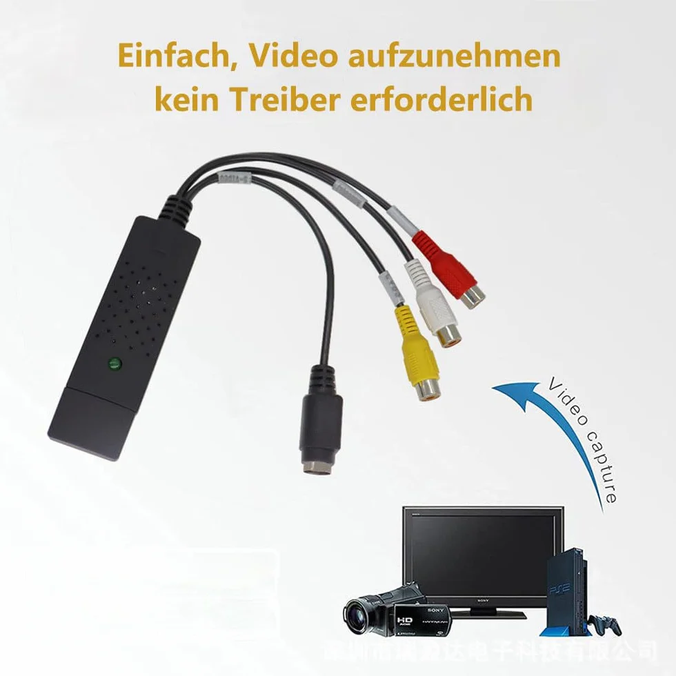 GERUI Video Grabber karta do nagrywania wideo, VHS, nagrywarka wideo VHS, konwerter audio wideo grabber, analogowy do cyfrowego dla Windows 7/8/10/11, Mac OS 10.7 i Android 5.0 lub nowszych