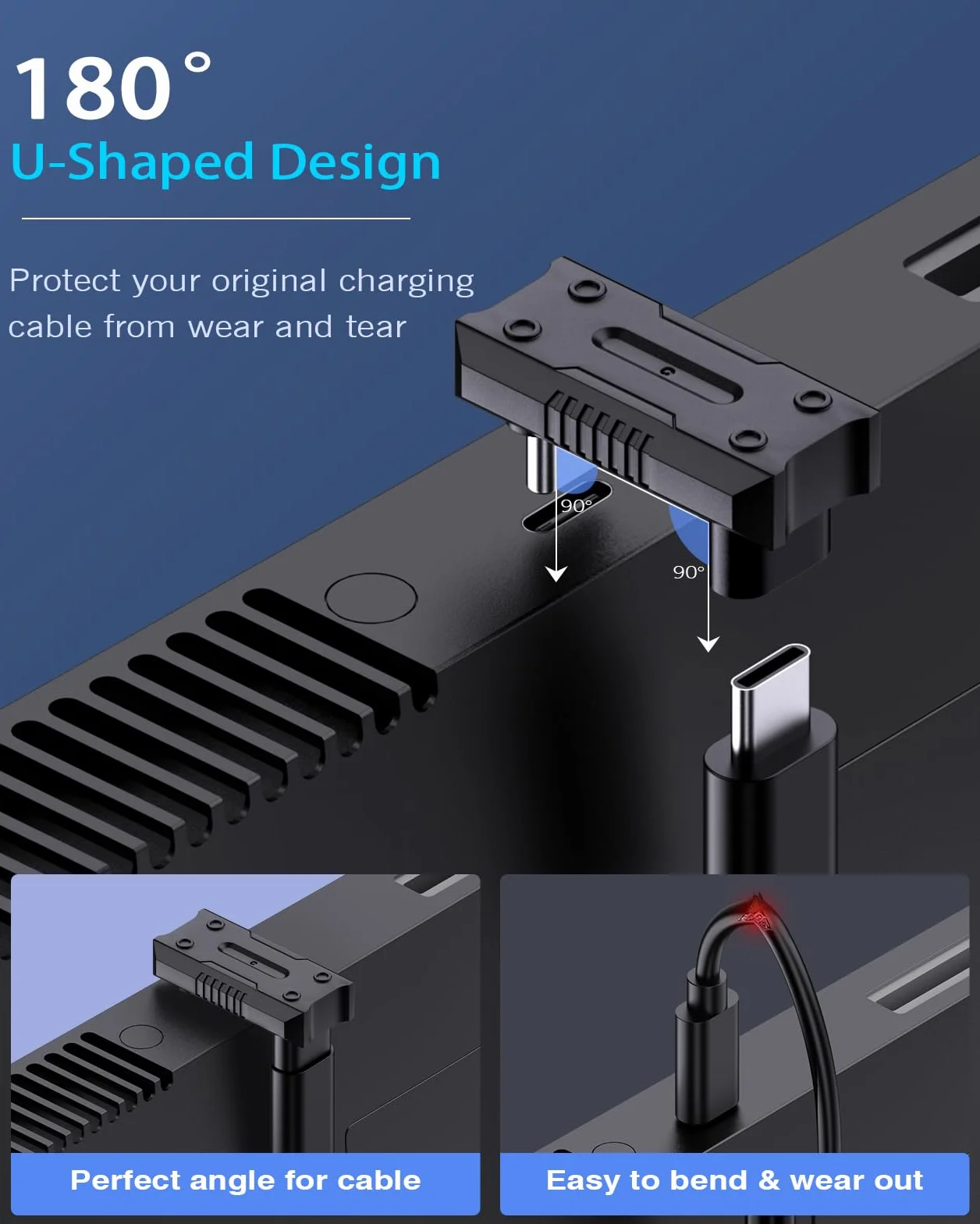 MoKo 180 Degree USB-C Adapter with 13.5mm Gap, U-Shape USB-C Connector with PD 240W/20 Gbps/8K, 180 Angle Adapter for ROG Ally/Steam Deck/Legion Go/Laptop/Tablet/Phone