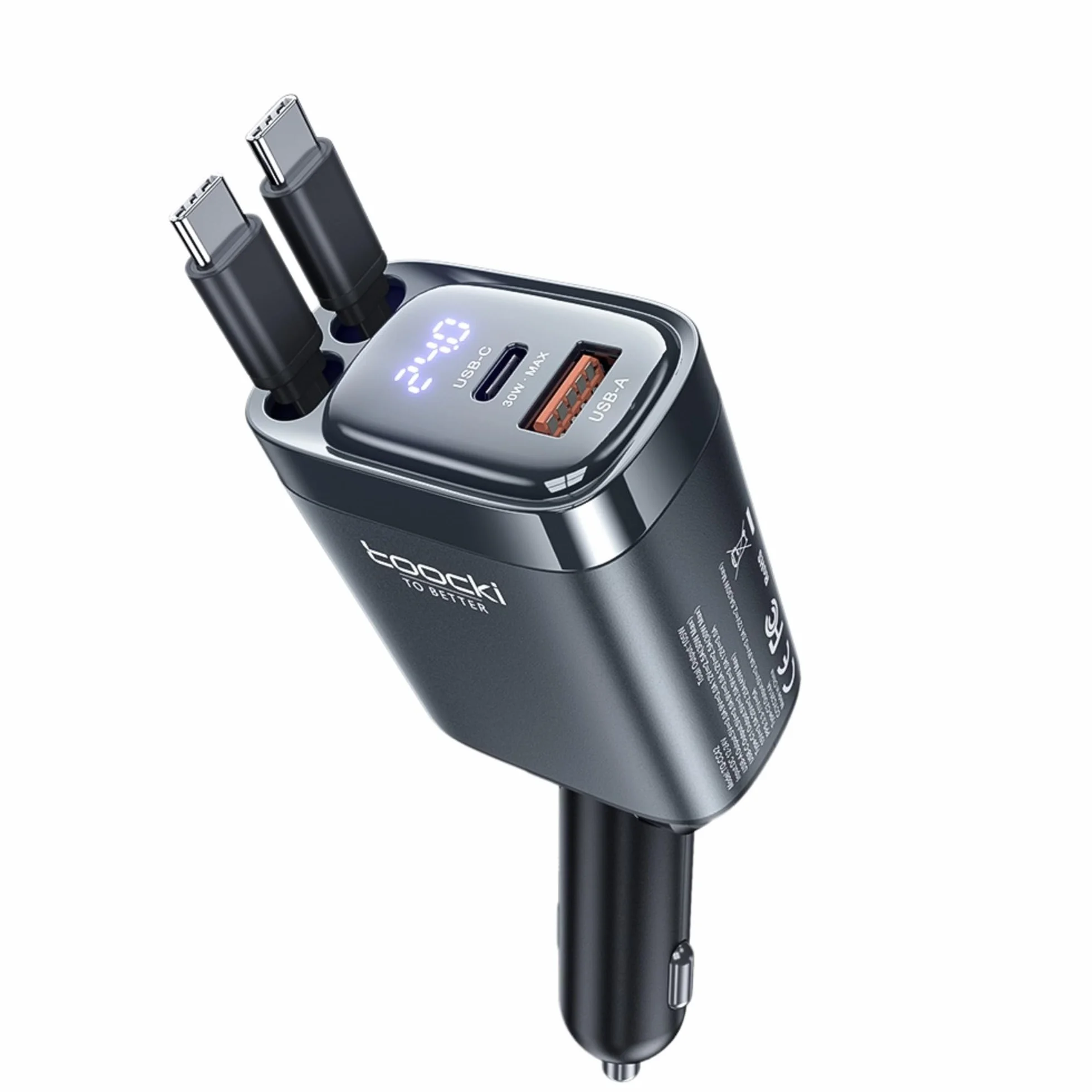 toocki Ładowarka samochodowa USB C 4 w 1 105 W szybka ładowarka z wysuwanym kablem typu C 24/12 V