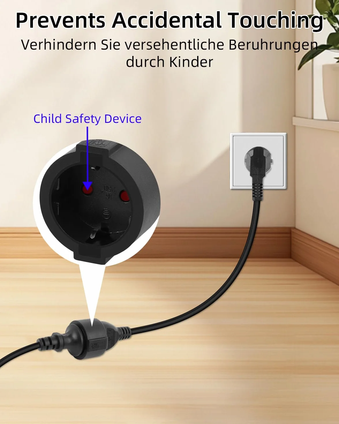 Schuko 90° Krótki przedłużacz, 3G1,5mm² z wtyczką męską i wtyczką żeńską, przedłużacz uziemienia, czarny