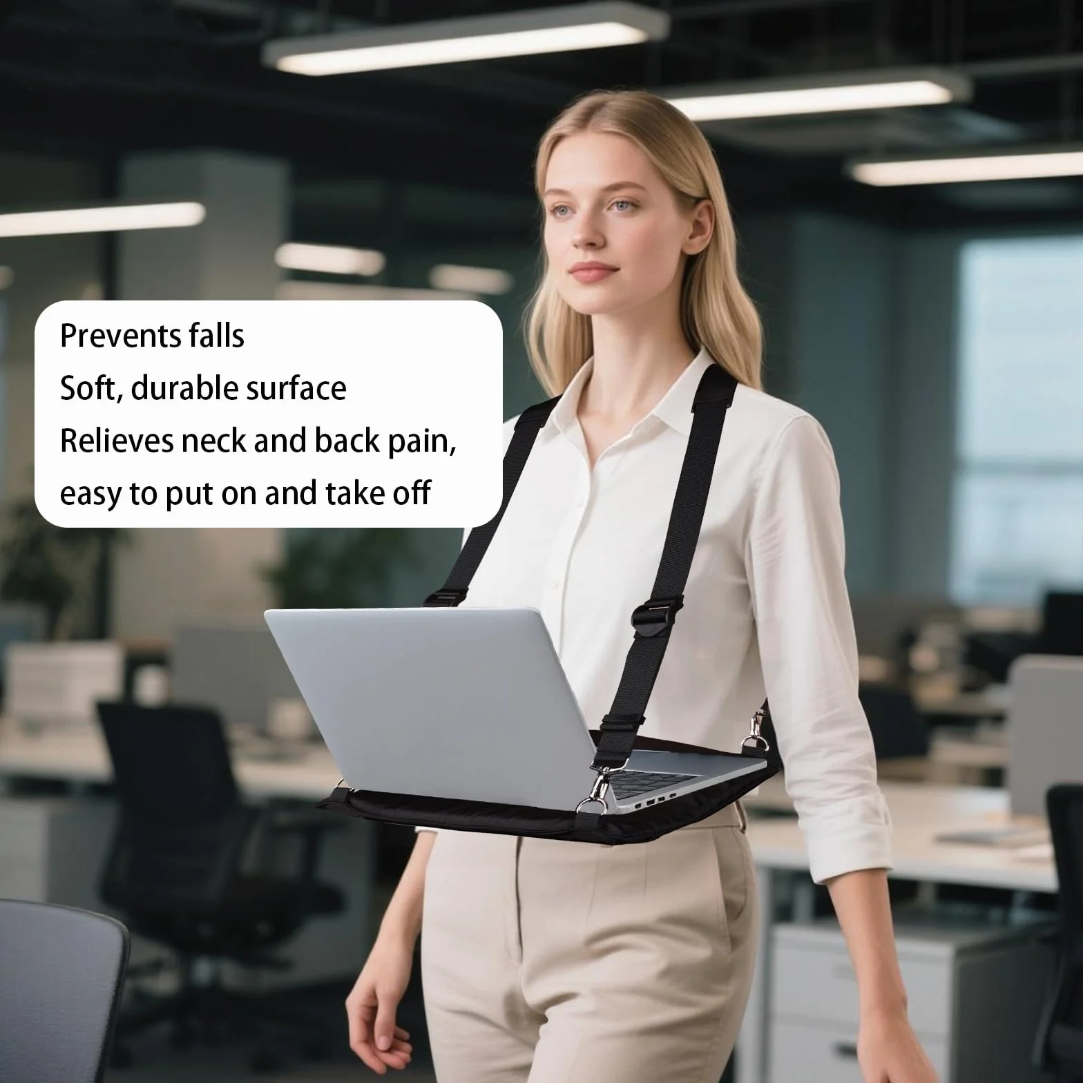 Przenośna Uprząż do Chodzenia Laptopa, Regulowany Stojak z Ergonomicznymi Paskami 40,6 cm do Pracy na Zewnątrz