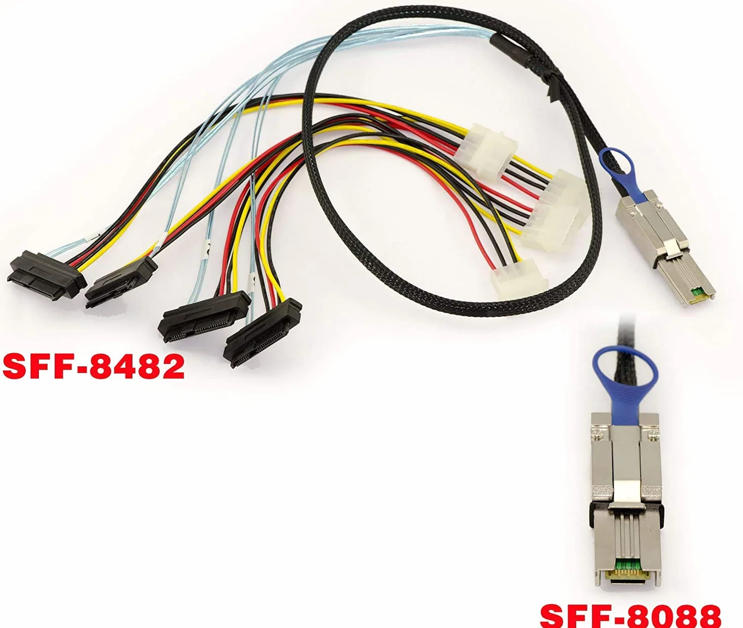KALEA-INFORMATIQUE Kabel SAS MiniSAS SFF-8088 do SFF-8482. Długość 1M, SFF8088 26-pinowy zewnętrzny Mini-SAS, wewnętrzny SFF8482 29-pinowy SAS