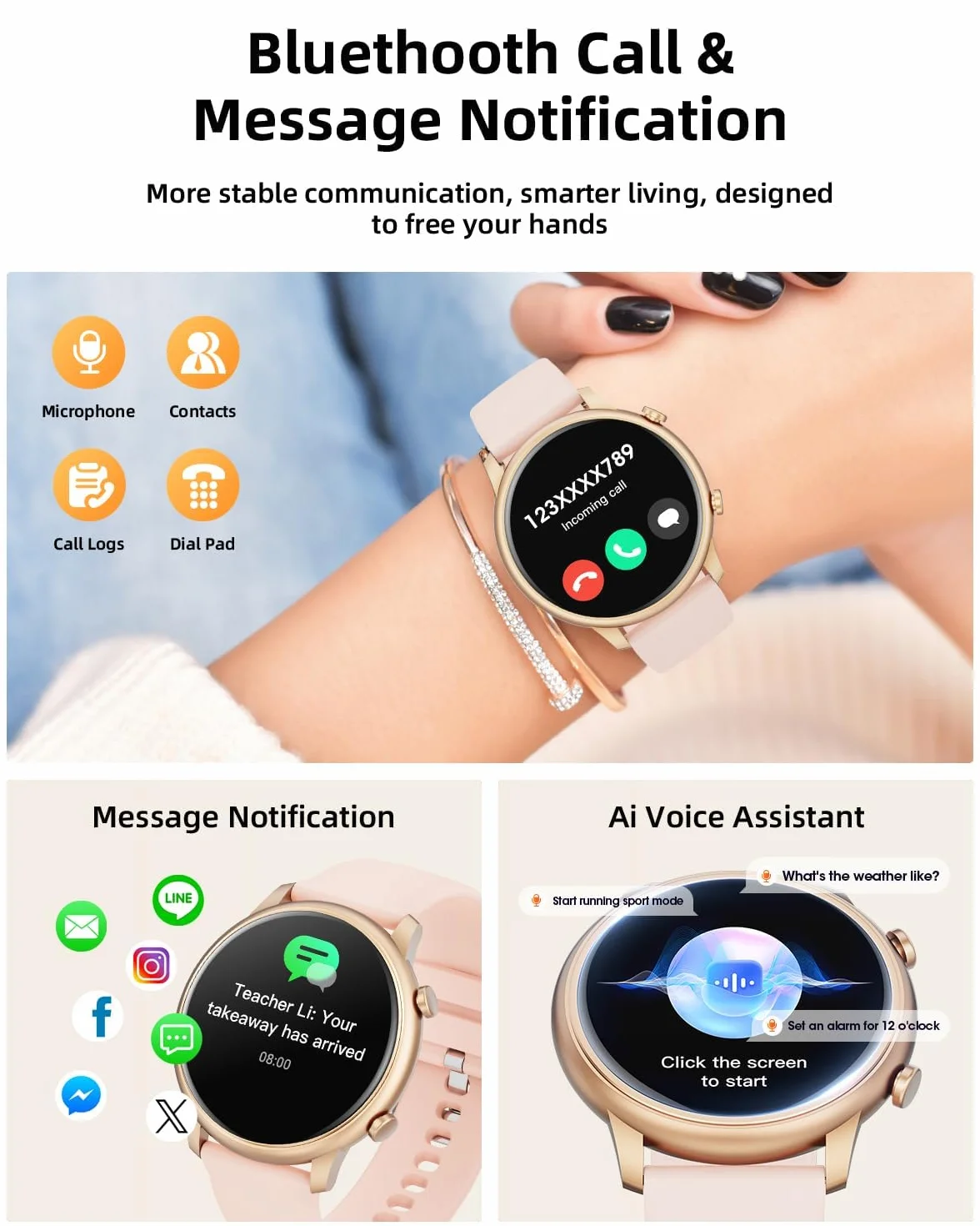 Smartwatch 1,39" z monitorem tętna snu SpO2 stresu, wodoodporny IP68, Fitness Smartwatch dla Android iOS