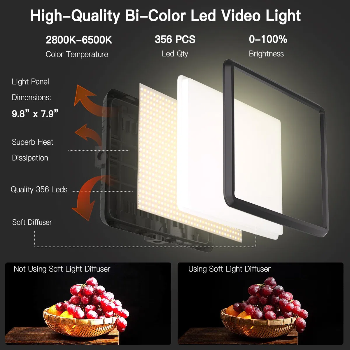 Zestaw 2 lamp wideo LED, NiceVeedi Studio Light, 2800-6500 K, ściemniany zestaw oświetlenia fotograficznego, ze statywem i uchwytem na telefon, strumień świetlny 185.4 cm do nagrywania wideo