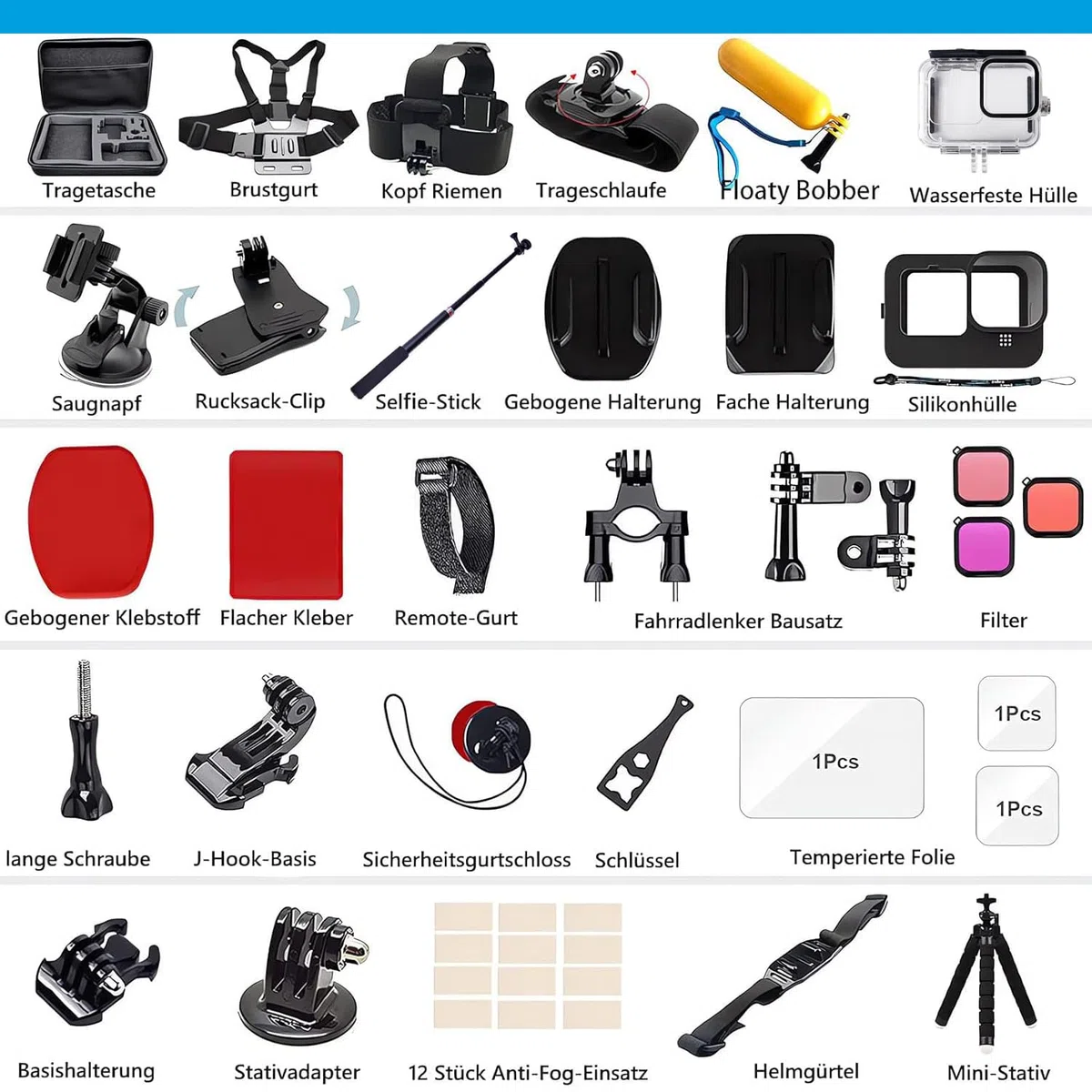 Ulepszony zestaw akcesoriów do GoPro Hero 13 Black Kit, wodoszczelny pokrowiec ochronny, wodoszczelna obudowa, akcesoria do snorkelingu, uchwyt rowerowy kijek do selfie, pasek na głowę do GoPro Hero13