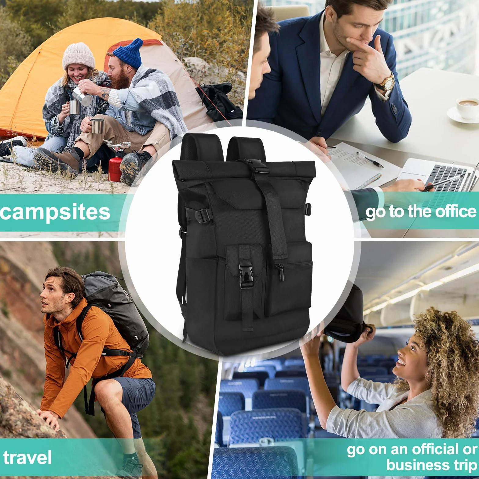 28L Plecak rolltop damski męski, Plecak na laptopa wodoodporny i antykradzieżowy, do pracy, uniwersytetu, podróży, czas wolny
