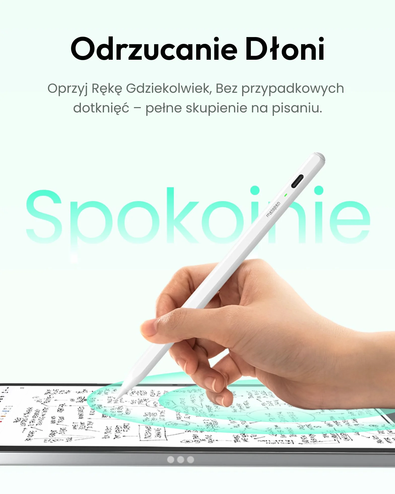 Metapen Rysik Air8 do Apple iPad 2018–2025, 20H Baterii, Szybkie Ładowanie, Wysokoprecyzyjny Rysik do iPada 11 A16/10/9/8/7/6 Gen, Pro 12.9/11/13 Cal M4, Air 3/4/5/M2/M3 (Biały)