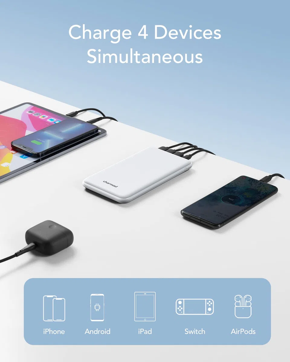 Charmast 26800 mAh Power Bank, przenośna ładowarka USB typu C, Powerbank z 3 wejściami i 4 wyjściami do MacBooka Nintendo Switch, iPhone, iPad, Nexus, Samsung Huawei, kolor biały