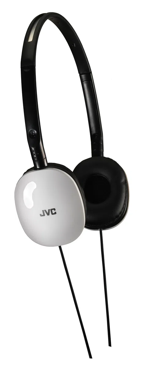 JVC Płaskie lekkie słuchawki nauszne kompatybilne z urządzeniami iPhone i Android, białe