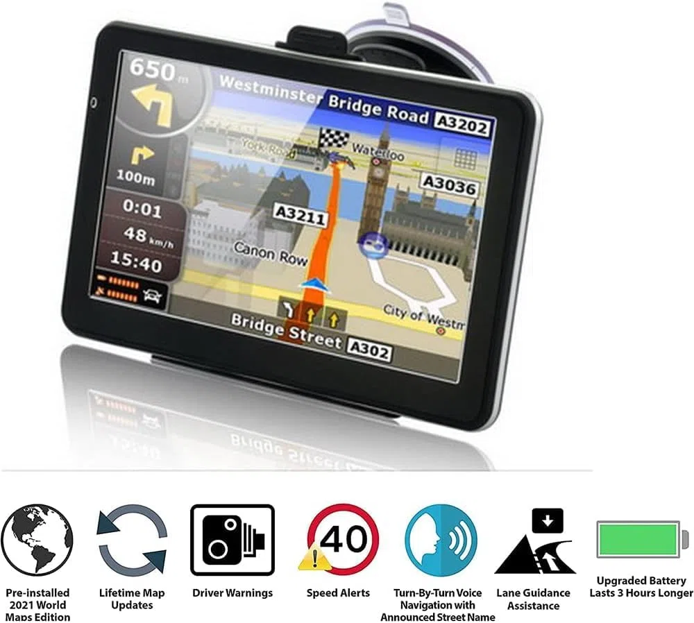 Riloer Uniwersalny zestaw nawigacji GPS do samochodu, ciężarówki, przyczepy kempingowej, z uchwytem i nadajnikiem FM, możliwość zmiany języka niemieckiego, 7 cali, urządzenia nawigacyjne do samochodu