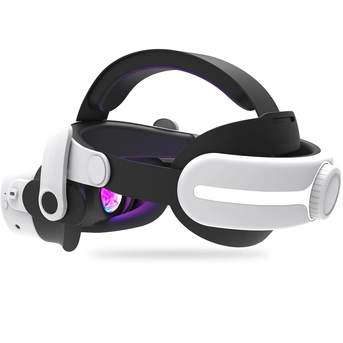 Miękkie i wygodne nakrycie głowy do Oculus/Quest3/3S, regulowana i trwała elastyczna taśma, podwójne pokrętła minimalizujące nacisk głowy i zwiększają równowagę, idealne do intensywnych przygód VR