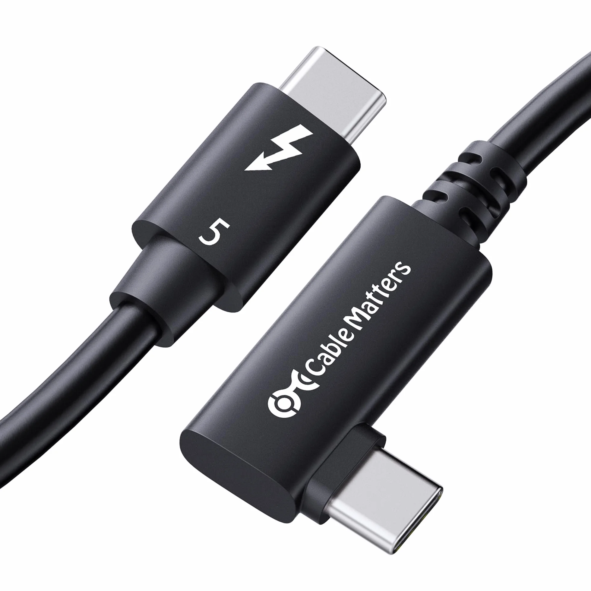 [Certyfikat Intel] Cable Matters kątowy kabel Thunderbolt 5 0,8 m – 80Gbps, Bandwidth Boost do 120Gbps, ładowanie 240W PD 3.1, zgodny z Thunderbolt 4/USB4/USB-C, czarny