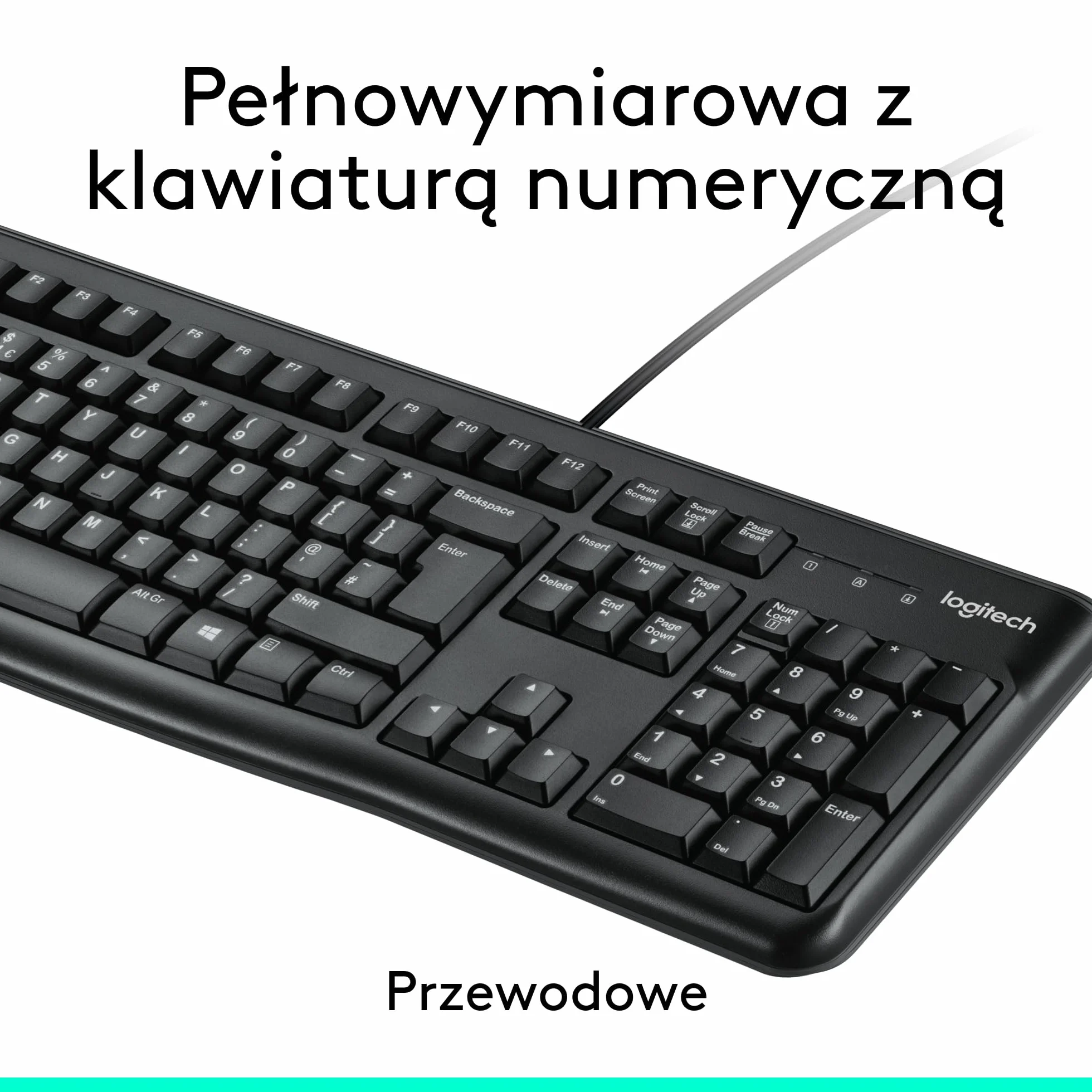 Logitech MK120 Przewodowa Klawiatura i Mysz Combo dla Windows, optyczna mysz przewodowa, pełnowymiarowa klawiatura, USB Plug-and-Play, zgodna z komputerem PC, laptopem, QWERTY układ US Intl - Czarny