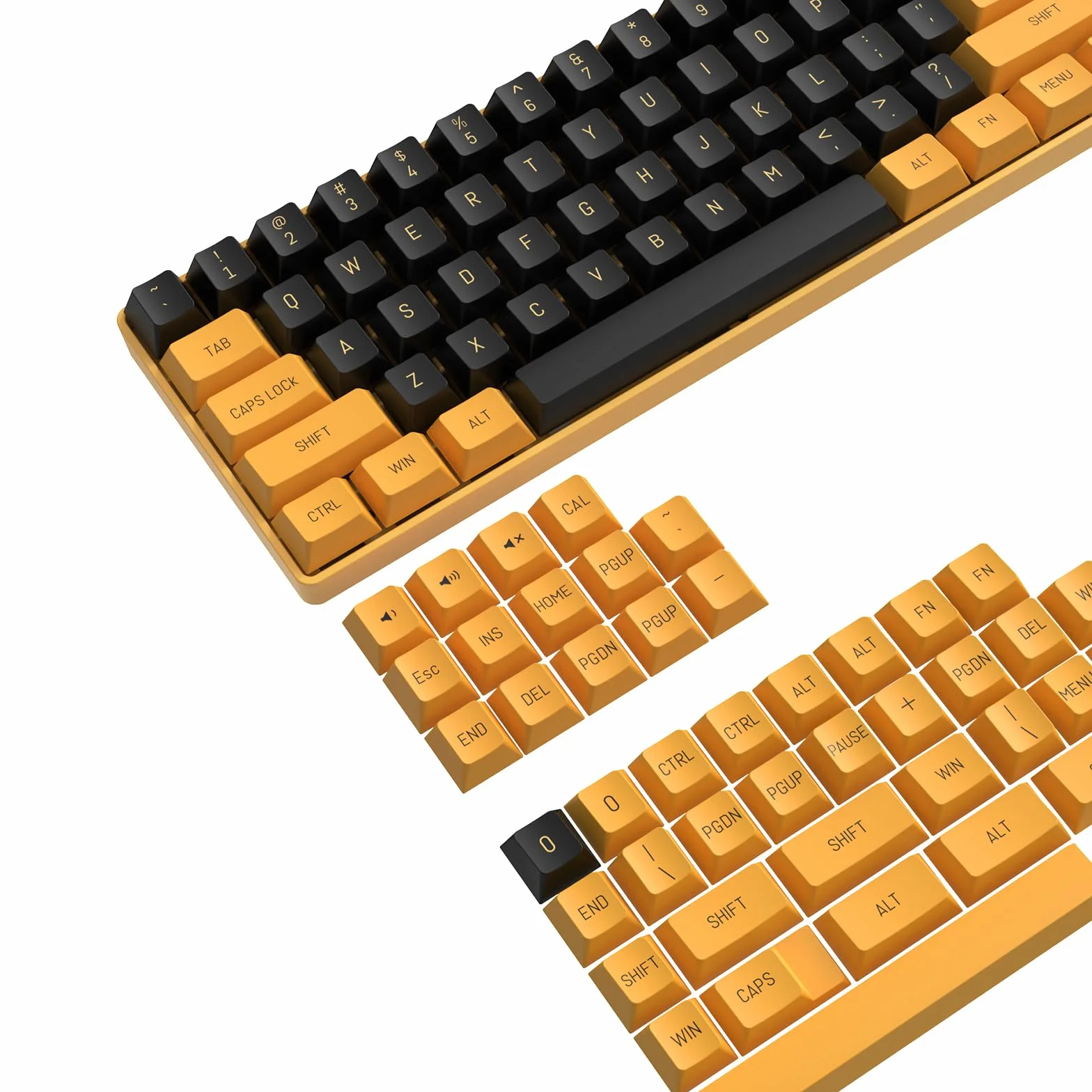 Pełny zestaw klawiszy PBT OEM z podwójnym strzałem do klawiatur mechanicznych ANSI. Obsługuje Cherry/Gateron/Kailh/Akko i inne przełączniki MX. Tylko nasadki klawiszy-czarno-żółte (150 klawiszy)