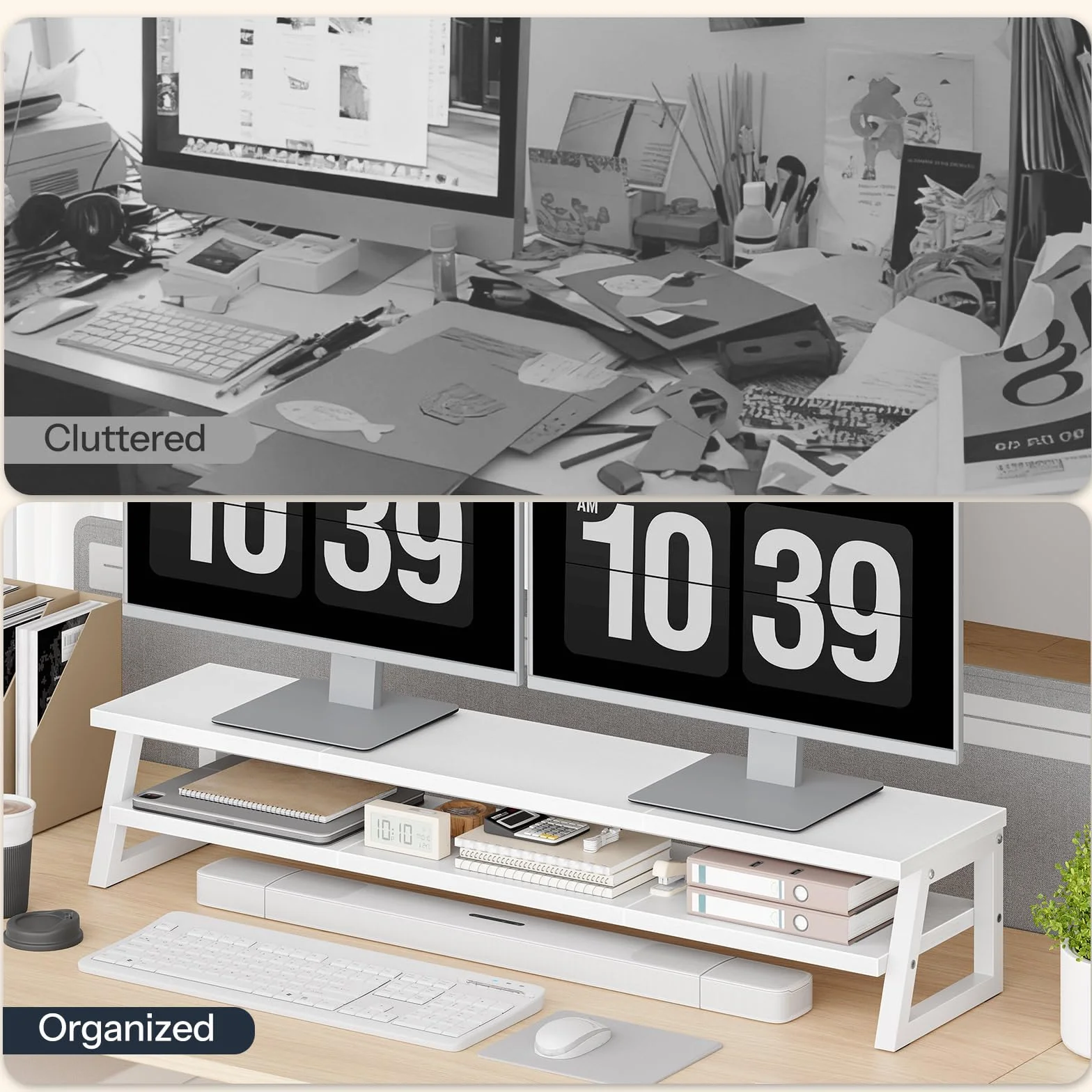 HOOBRO Podwójny stojak na monitor 100 cm biały podstawka na 2 ekrany