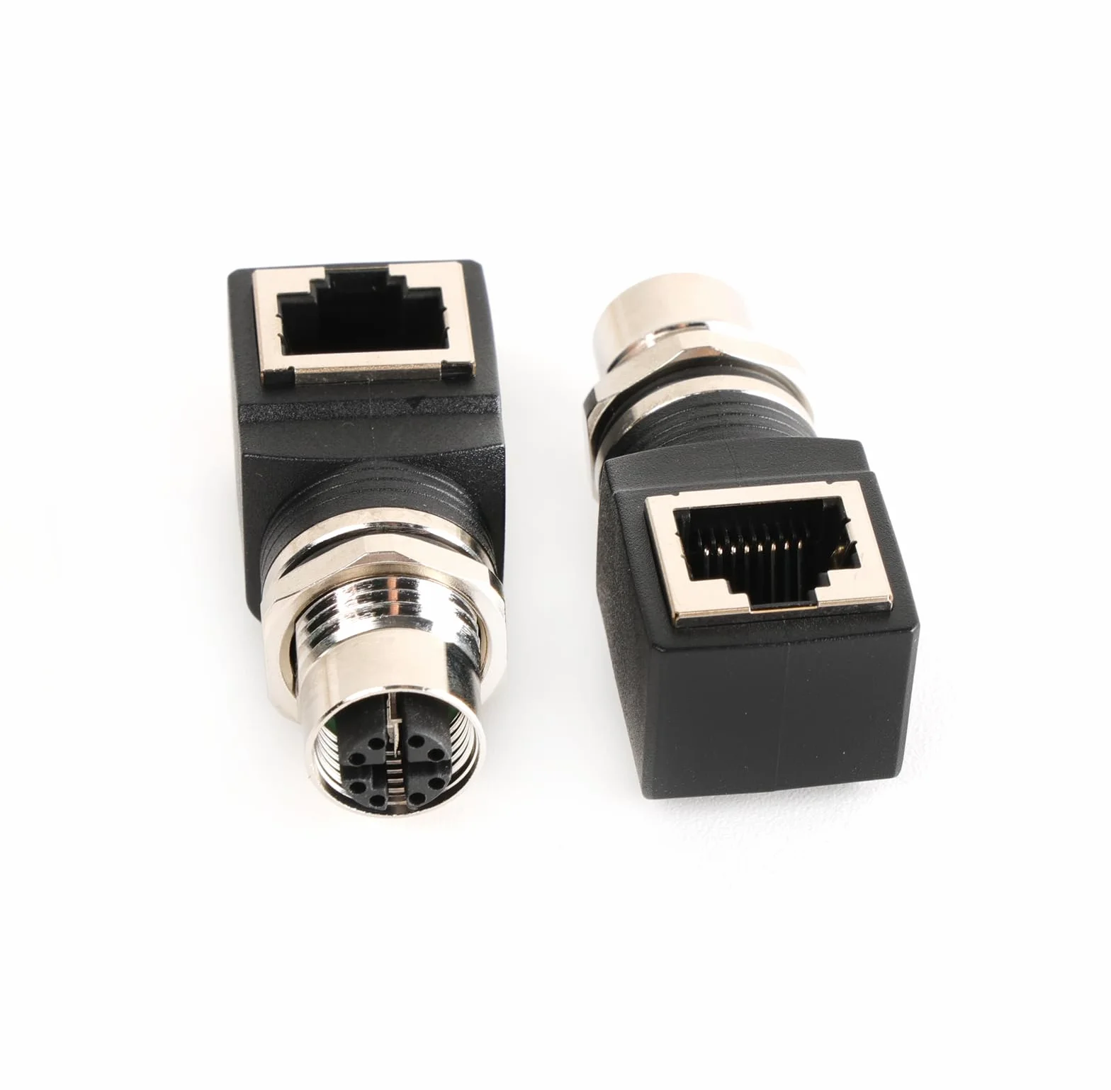 SZRMCC Adapter M12 do RJ45 Jack M12 kod D 4-pinowy męski na RJ45 żeński grodziowy wodoodporny przemysłowy adapter sieciowy Ethernet (8-pinowy żeński rj45 żeński kąt prosty, X-Code 8-pin)
