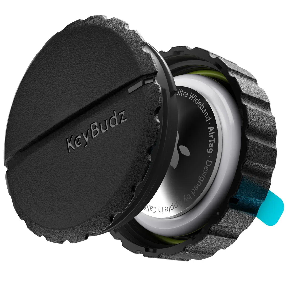 KeyBudz Covert AirTag Stick-On Mount - Ultra bezpieczne wodoodporne etui na AirTag Stick-On Rugged Holder Case z klejem 3M VHB (czarny, 1 opakowanie)