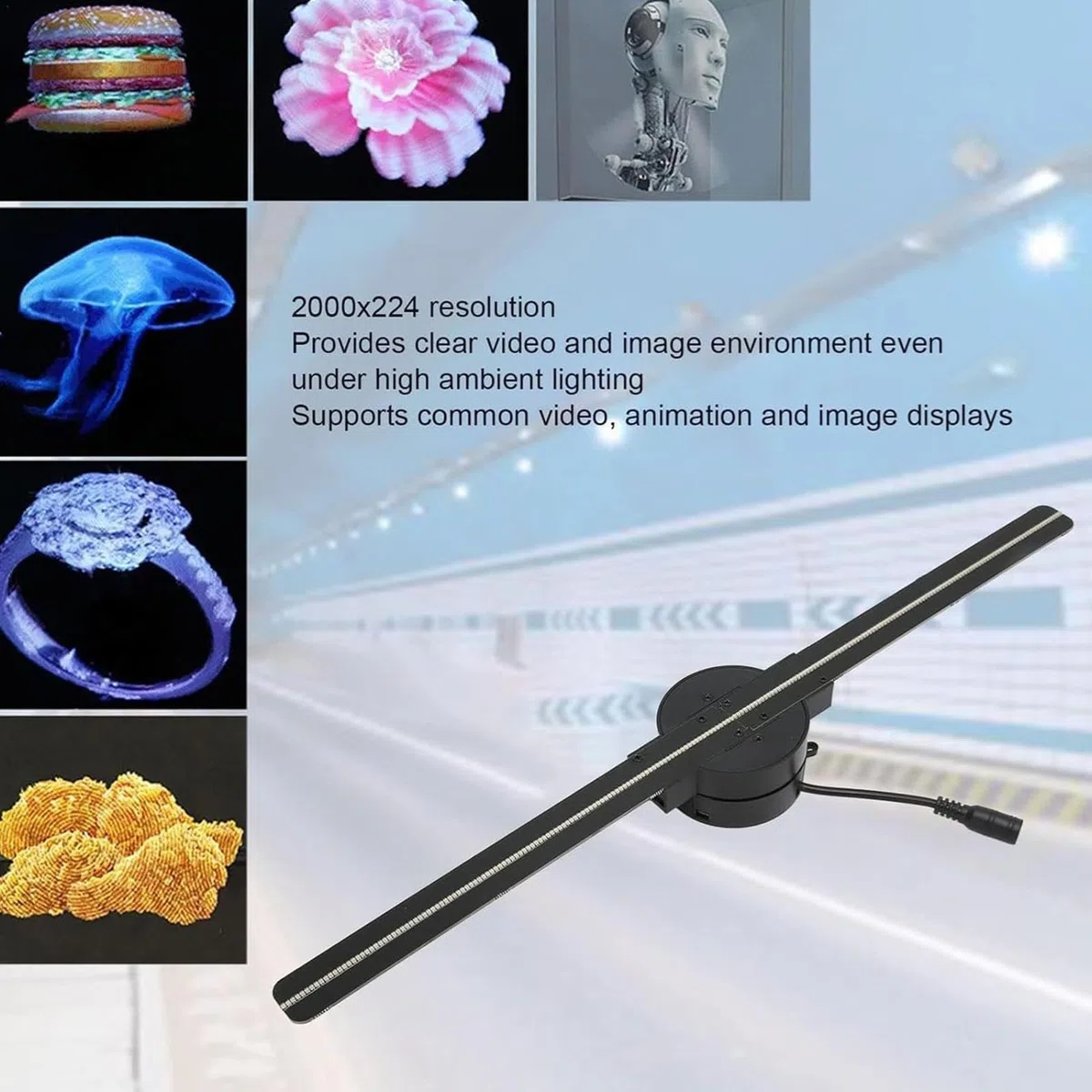 Hologram LED wentylator, projektor hologramu LED, wyświetlacz holograficzny wentylator, hologram choinki, kolorowy projektor LED, projektor holograficzny na imprezy