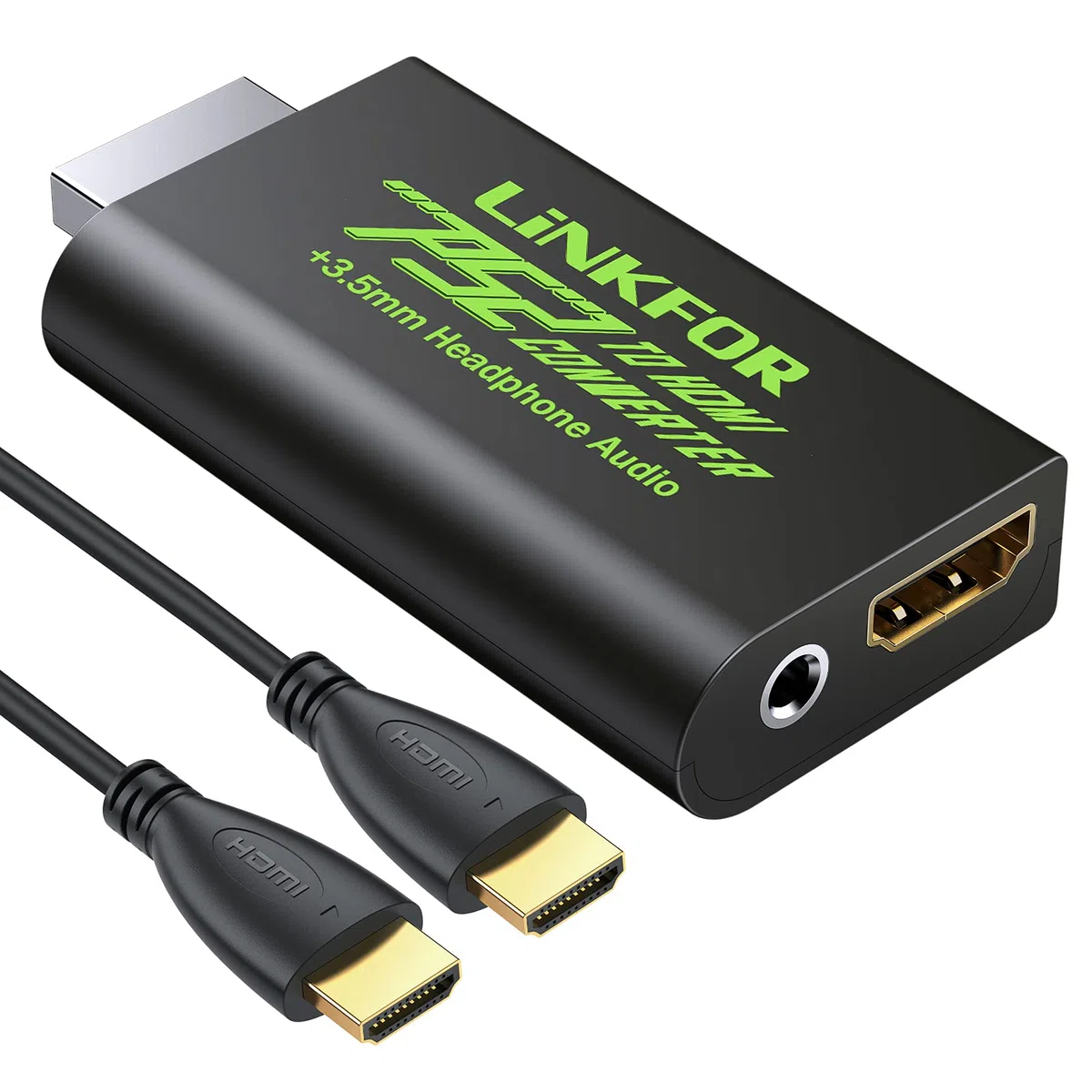 LiNKFOR Konwerter PS2 na HDMI wideo i adapter audio do słuchawek 3,5 mm z kabelem HDMI 1 m kompatybilny z monitorami HDTV