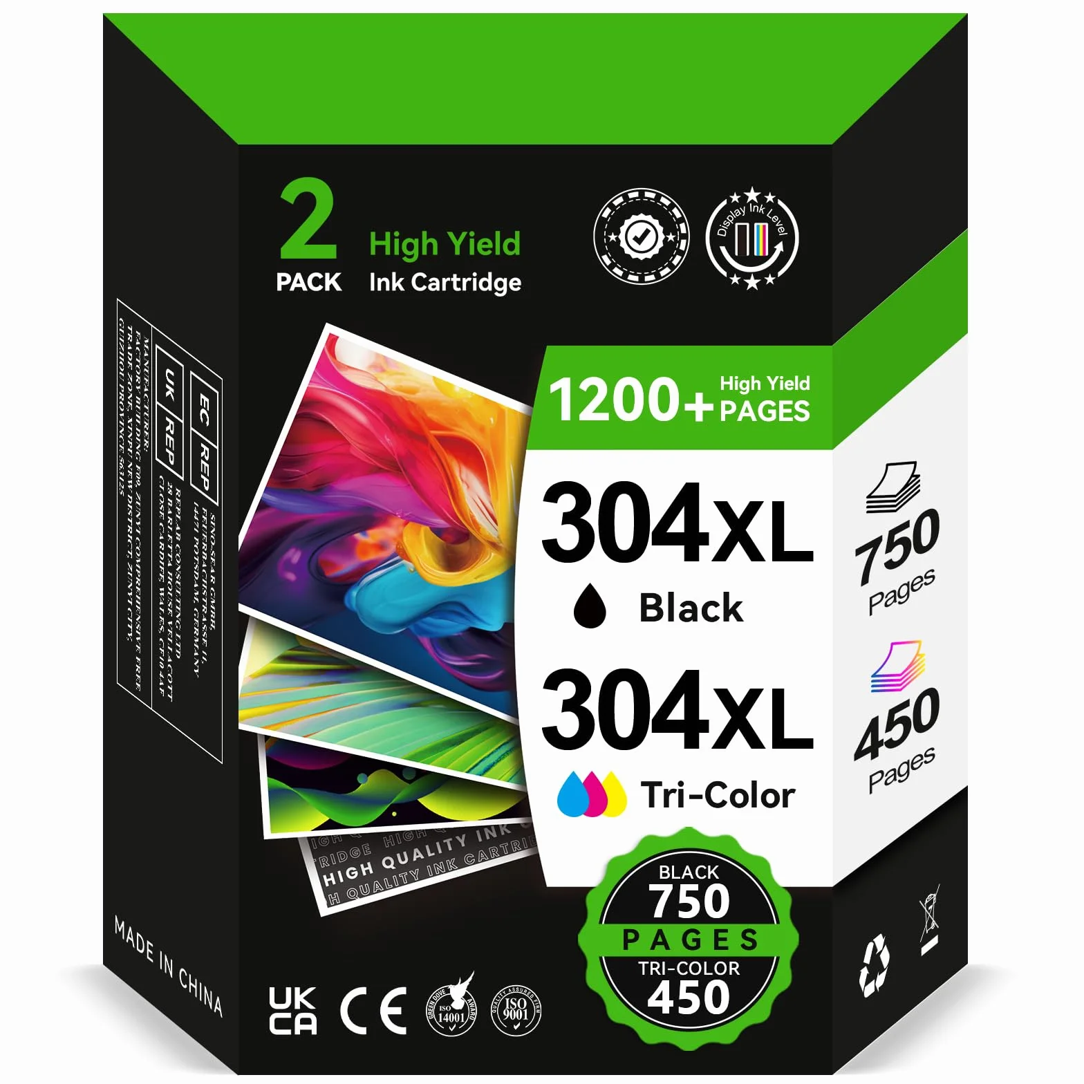 Sunnieink 304XL wkłady atramentowe o wysokiej wydajności zestaw zamiennik do wkładów atramentowych HP 304 czarny i kolorowy oryginalny, tusz do drukarki 304 XL dla Envy 5030 5032 DeskJet 3720 2600