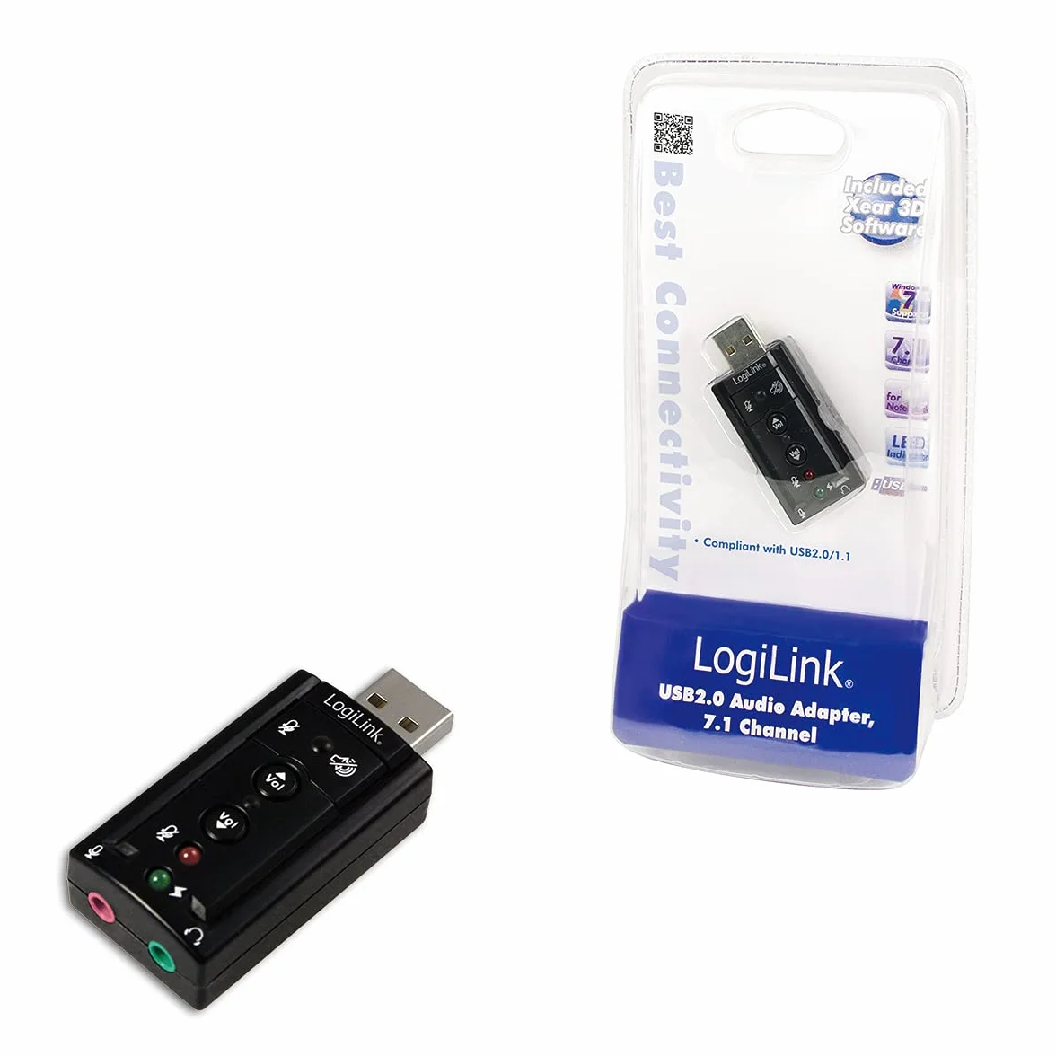 LogiLink UA0078 – karta dźwiękowa USB z wirtualnym efektem dźwiękowym 7.1, głośnik/mikrofon/zestaw słuchawkowy, IP połączenie z komputerem PC