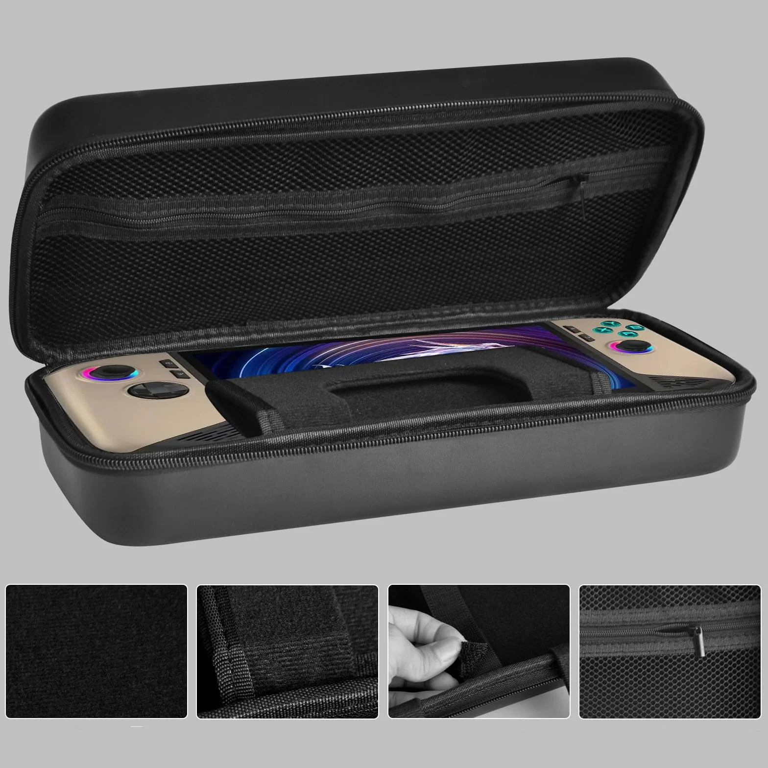 Hzycwgone EVA Etui do MSI Claw 8 AI+(2025),Pokrowiec na Torbę Podróżną do MSI console portable Claw 8 AI+ A2VM 2025,Twardy Futerał z Tryb podstawki i Siatkowa Kieszeń do MSI Claw 8 AI+ 2025(Czarny)