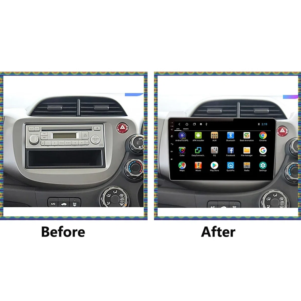 10-calowy samochodowy system stereo z ekranem dotykowym i systemem Android 15 do Hondy Fit Jazz 2008-2013 z nawigacją BT FM DSP RDS GPS, sterowaniem z kierownicy, kamerą cofania HD z ekranem