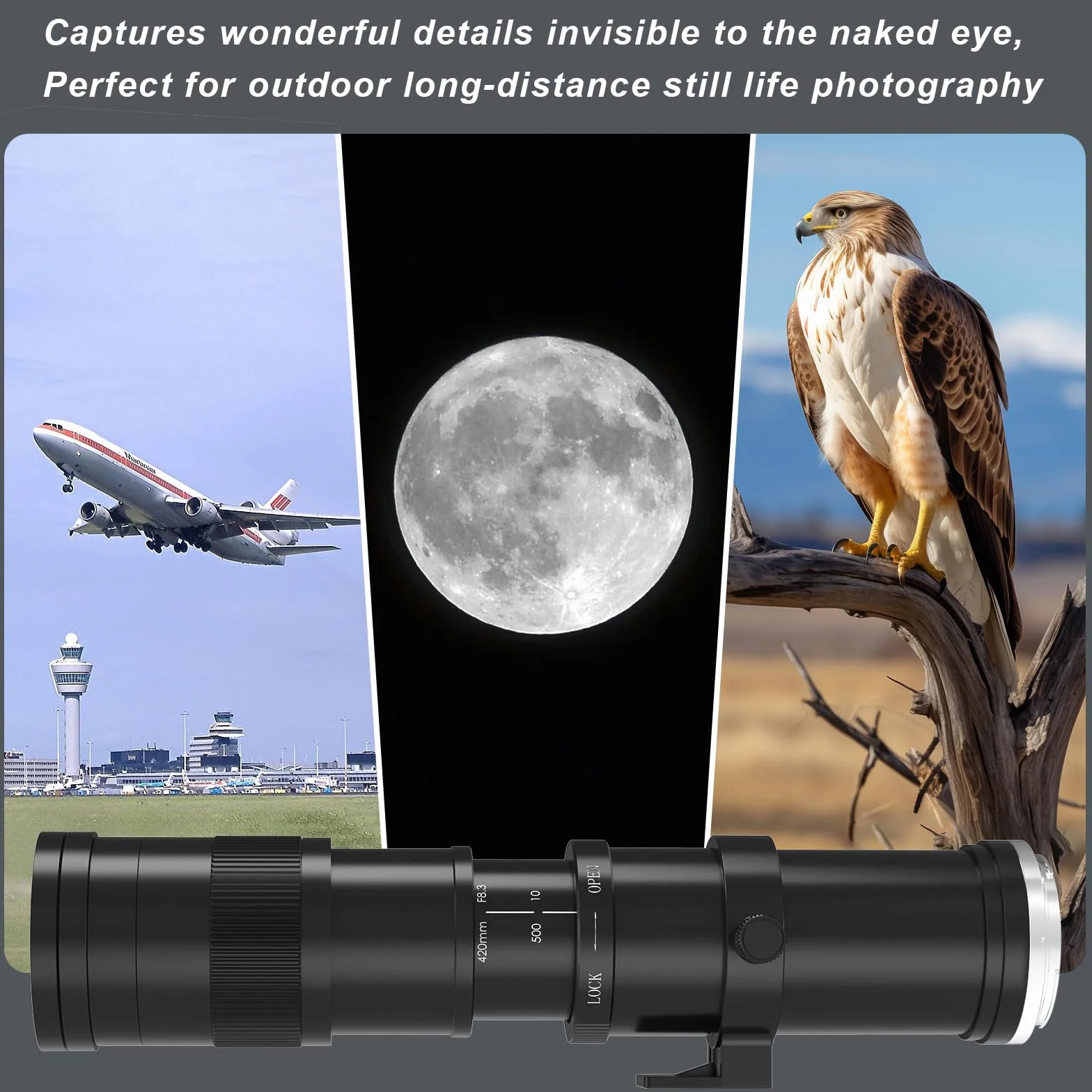 Lightdow (aktualizacja) RF 420-800 mm F/8.3 Teleobiektyw zmiennoogniskowy — ręczne obiektywy do aparatów bezlusterkowych (czarny dla Canon RF)