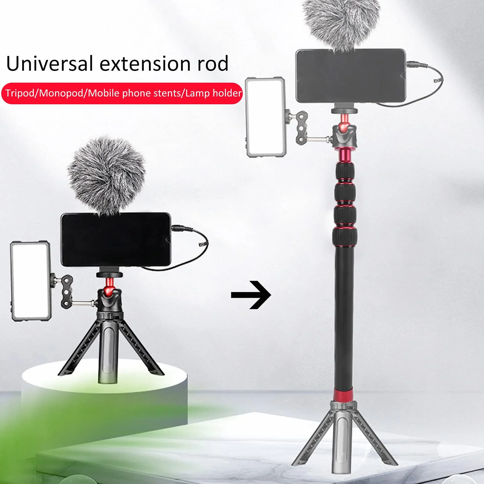Przedłużacz do Monopodu Aparatu 42,5 Cala, Teleskopowy Kij do Selfie, Stabilny Monopod Fotograficzny