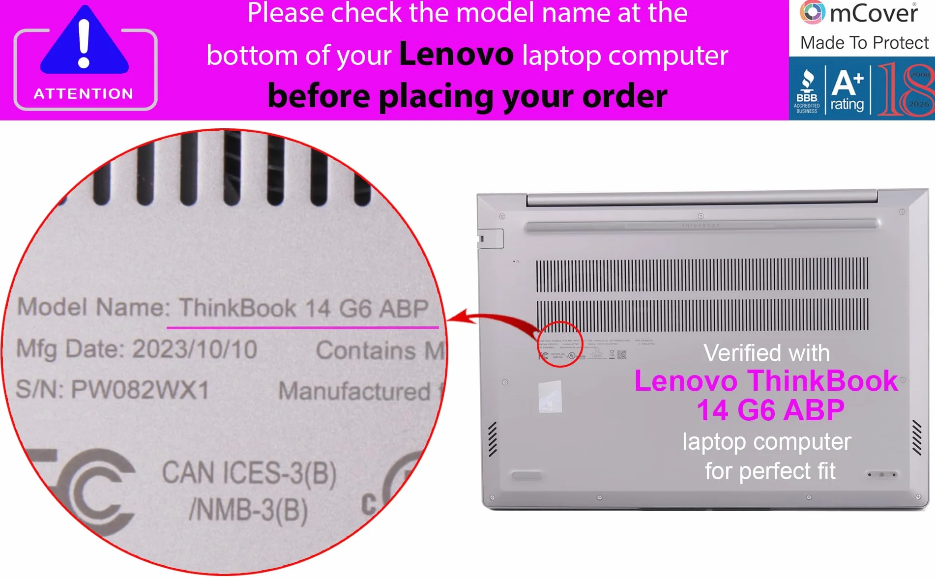 mCover Etui kompatybilne tylko z laptopami z systemem Windows 2023~2025 35.6 cm Lenovo ThinkBook 14 G6 / G7 Series Windows Notebook PC (nie działa z innymi modelami Lenovo), fioletowe