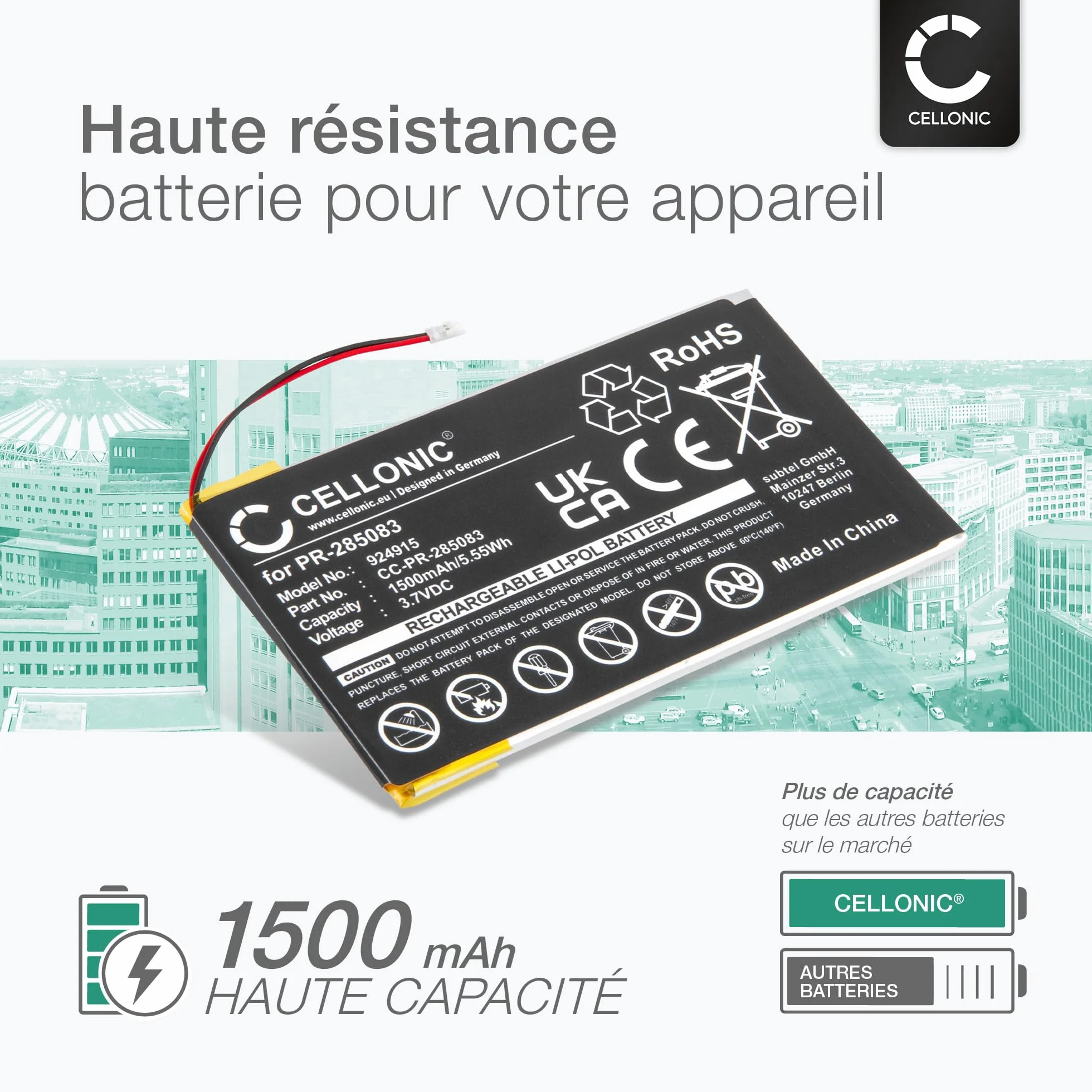 CELLONIC, Bateria do tabletu kompatybilna z Kobo Aura, H2O, Glo HD, kompatybilna z Pocketbook PR-285083 (3,7 V, 1500 mAh)