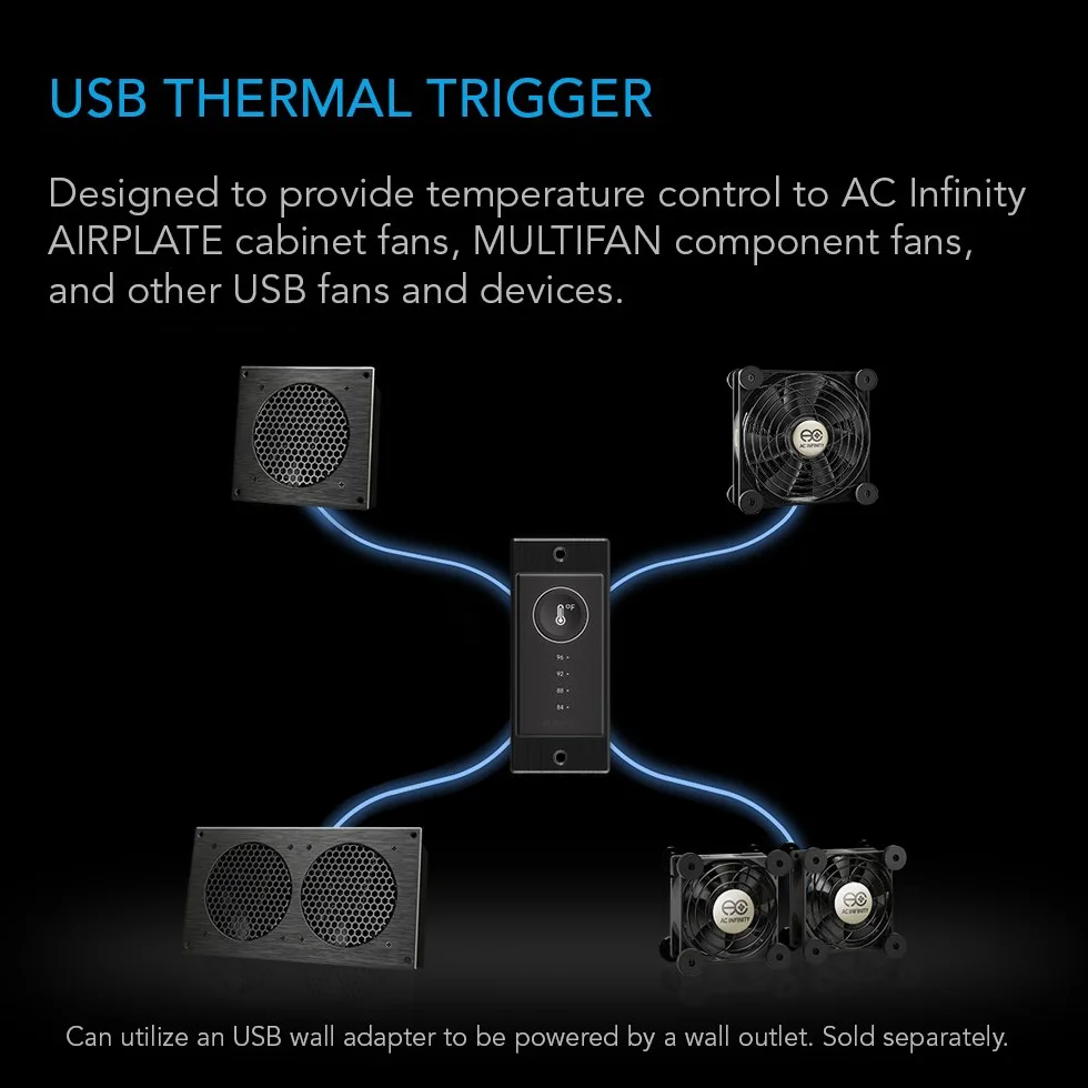 AC Infinity Kontroler 1, wyzwalacz termiczny dla fanów i urządzeń USB, komputer, szafka AV, Xbox, Playstation, chłodzenie.