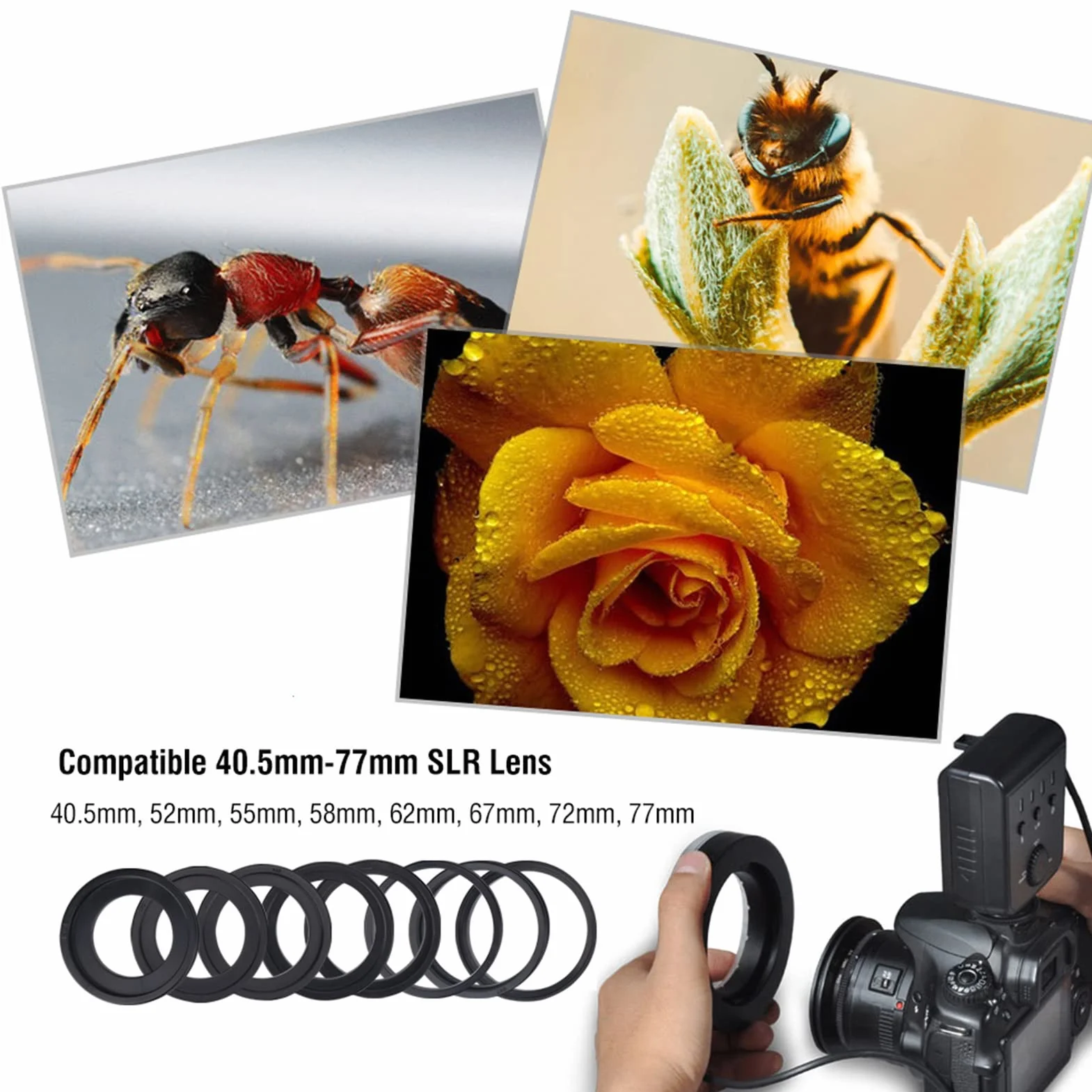 Akozon Fotografia Błyskowa, Przenośna 48 LED pierścień Błyskowa Adapter Obiektywu Pierścienie Zestaw dla dla Fuji Lustrzanka Błyskowa Studyjna