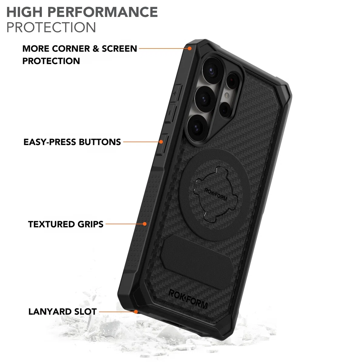ROKFORM Wytrzymałe etui ochronne kompatybilne z Galaxy S25 Ultra, magnetyczna osłona z zamknięciem obrotowym, zbroja sprawdzona pod kątem upadku (czarne)