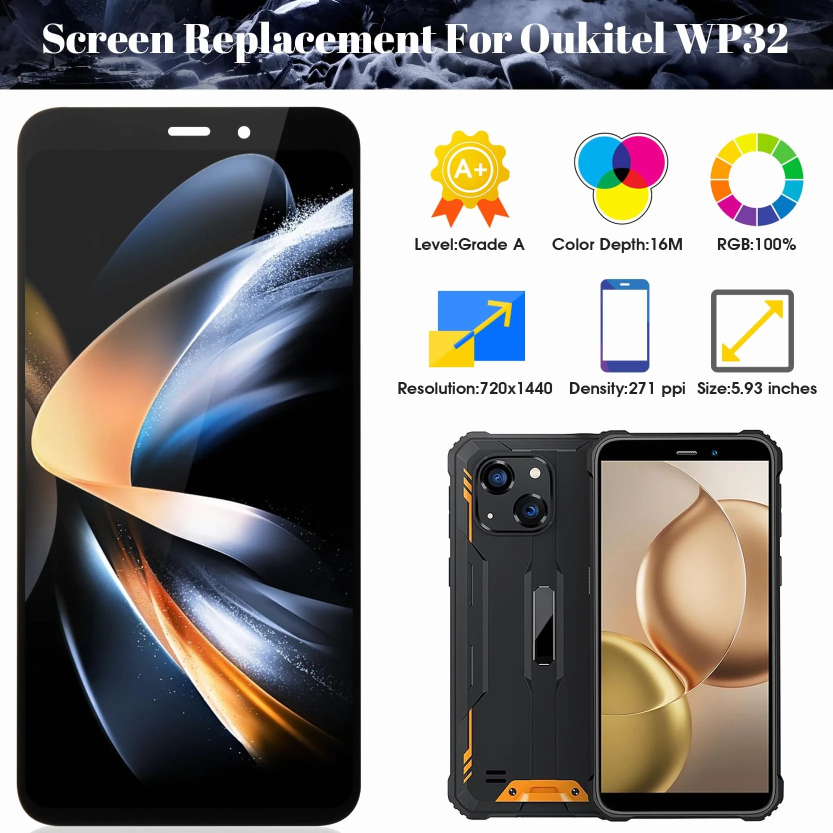 Dla Oukitel WP32 wyświetlacz LCD do Oukitel WP32 zamiennik ekranu dotykowego digitizera zestawy naprawcze (czarny, bez ramki)