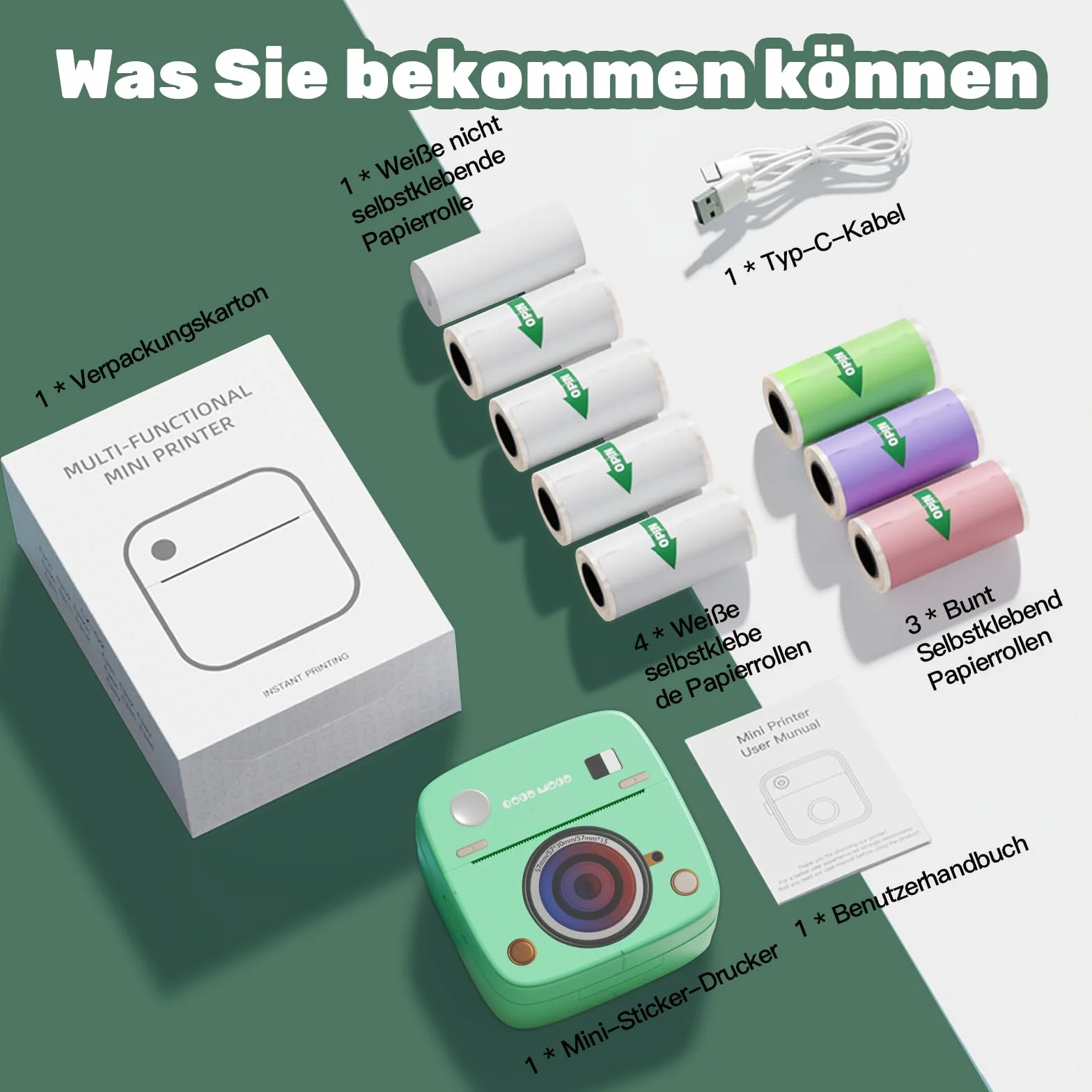 Mini Drukarka Termiczna Bluetooth LX-D2 z 8 Rolkami Naklejek do Smartfonów
