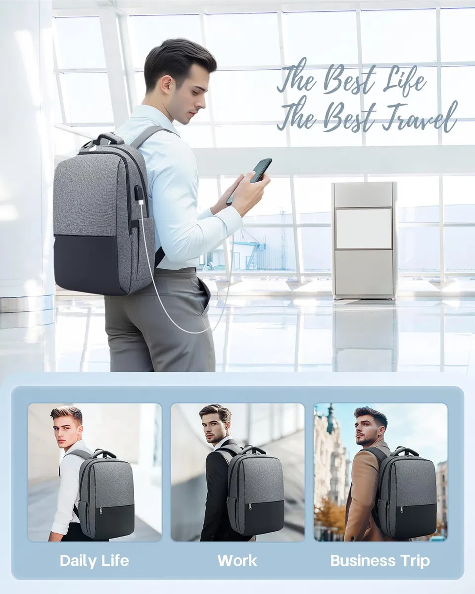 Besttravel Plecak na laptopa, plecak biznesowy z portem ładowania, wodoodporny plecak na laptopa, plecak antykradzieżowy dla mężczyzn i kobiet, pasuje do torby szkolnej na laptopa o przekątnej 15,6