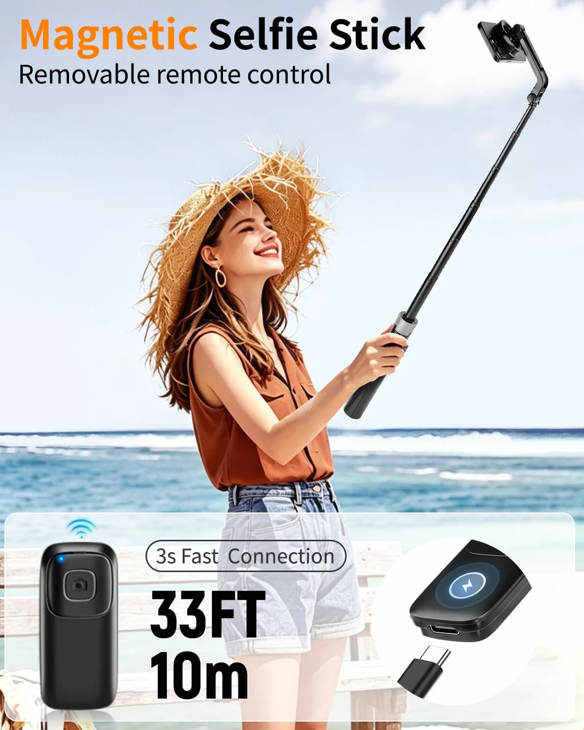Victiv Statyw do telefonu do selfie Stick, 177.8 cm wysuwany magnetyczny statyw do telefonu z pilotem zdalnego sterowania, statyw do iPhone'a 16, 15, 14, 13, 12, Samsung