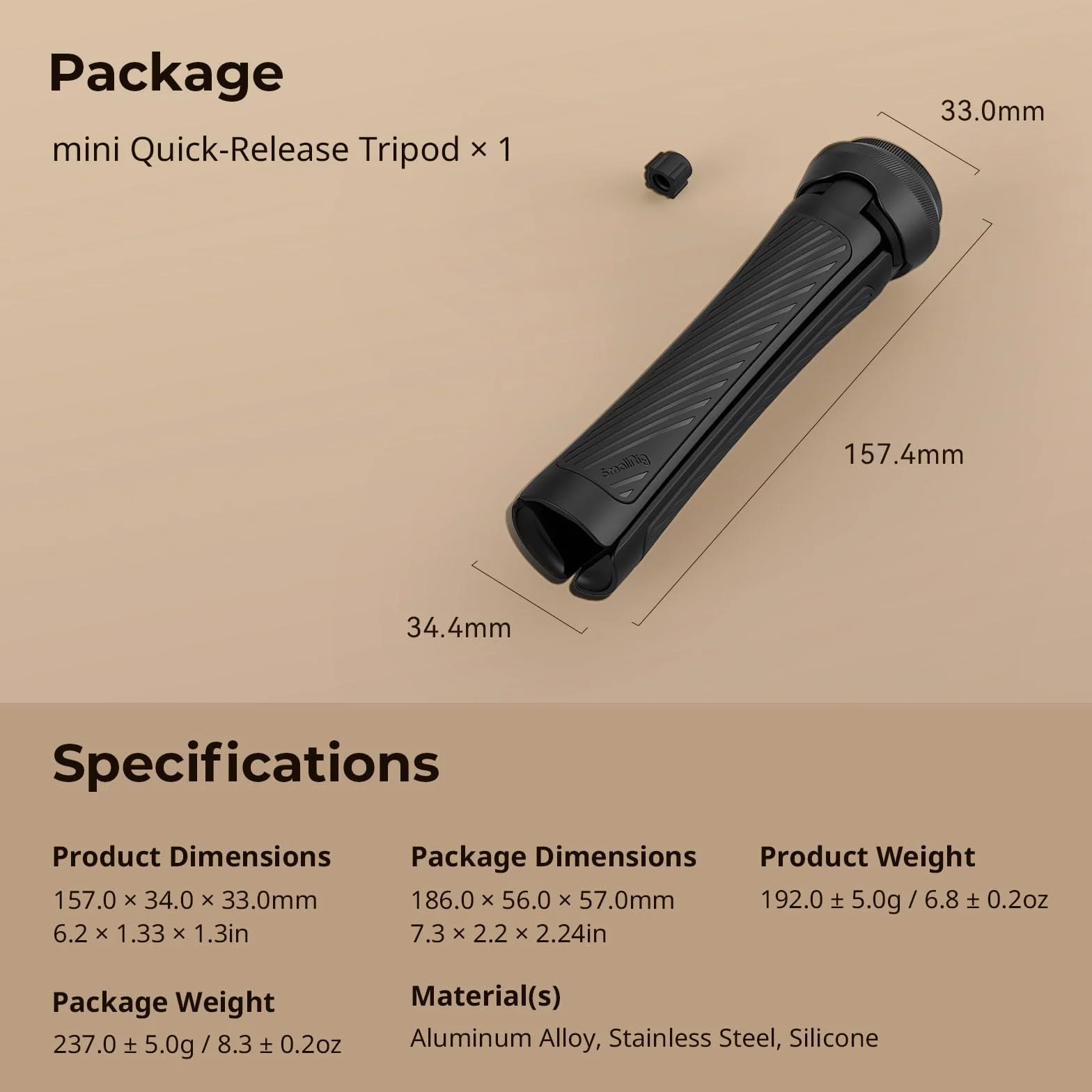 SMALLRIG Mini Quick Release Tripod Statyw Mini z Szybkozłączką, Uniwersalnie Kompatybilny z Mocowaniem śrubowym 1/4"-20 do Stabilizatorów, Kamery, Klatki - 4117