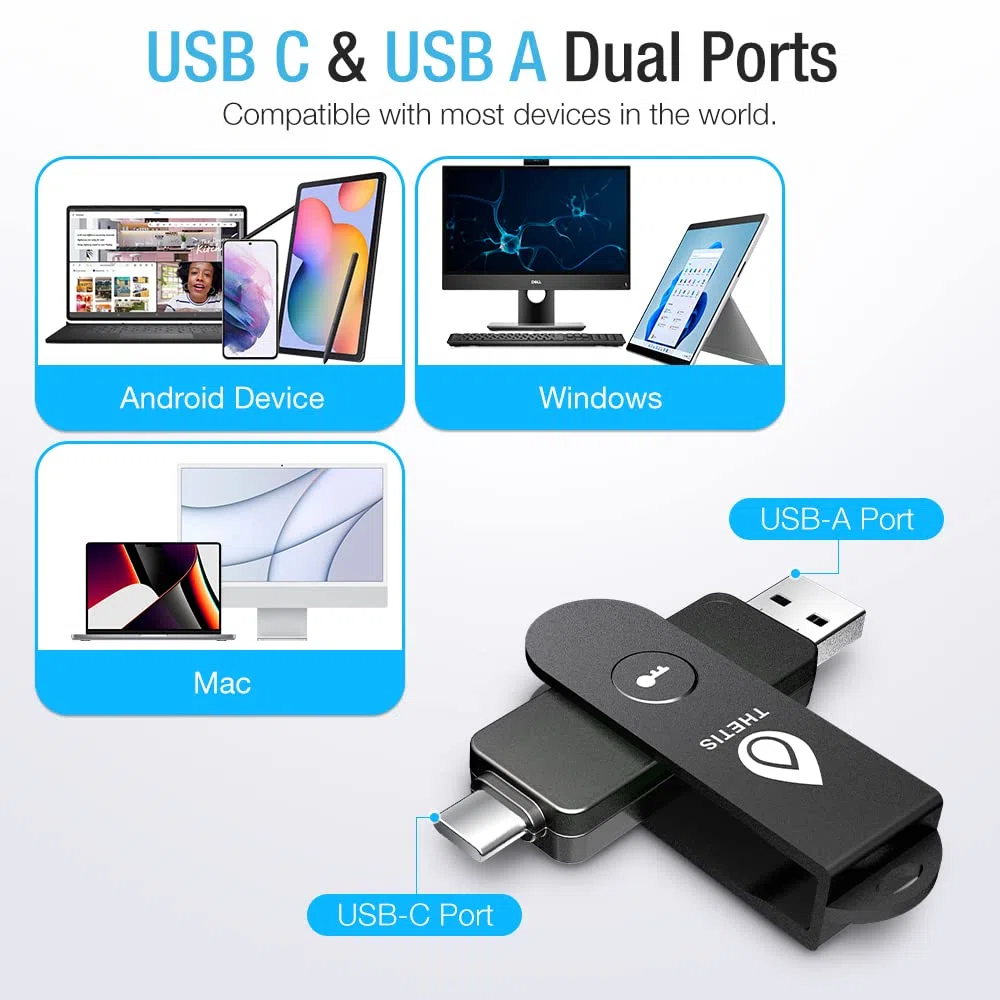 Thetis Pro FIDO2 klucz bezpieczeństwa, dwuskładnikowe uwierzytelnianie NFC klucz bezpieczeństwa FIDO 2.0, podwójne porty USB A i typ C dla wielowarstwowej ochrony (HOTP) w systemach