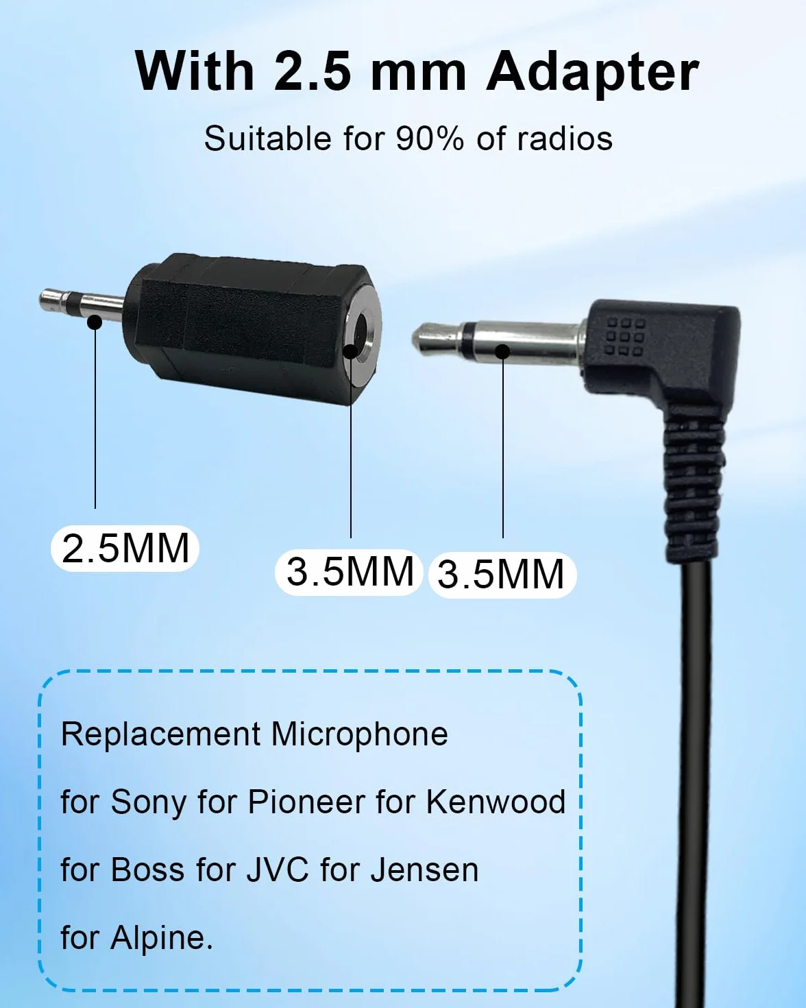 Mikrofon samochodowy 3,5 mm z adapterem 2,5 mm kompatybilny z JVC dla Kenwood dla Alpine dla Pioneer dla Jensen dla Boss Zewnętrzny mikrofon stereo GPS, DVD Kabel 3M