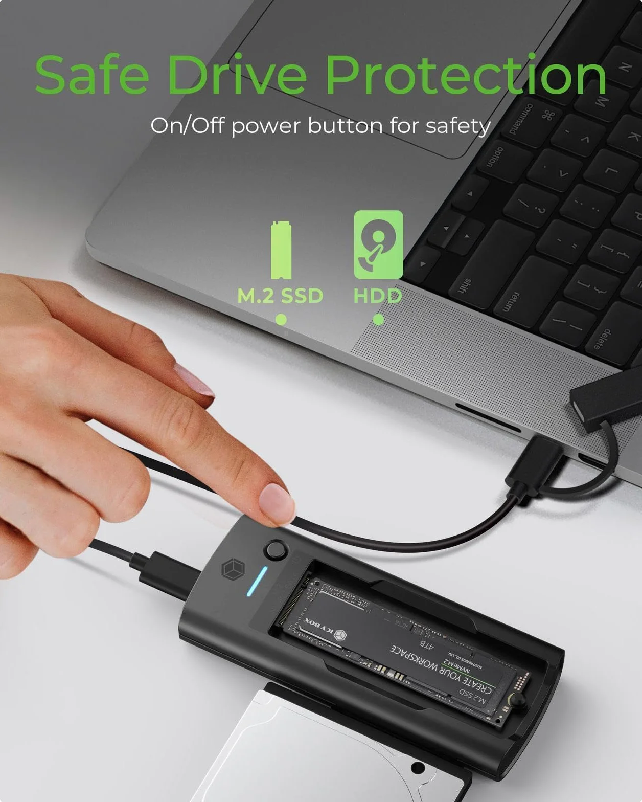 ICY BOX Stacja dokująca M.2 NVMe SATA SSD HDD USB 3.2 Gen 2 10 Gbit/s kabel USB-C USB-A 2,5" 3,5" IB-180MS-C31