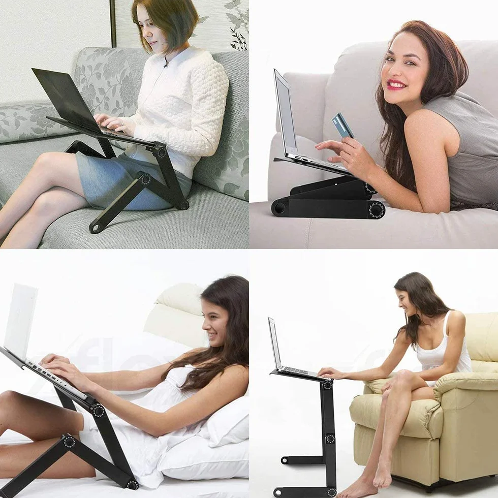 Stojak na komputer Składany stolik na łóżko Tablet Przenośny stół do czytania Mównica do łóżka Sofa Fotel (czarny, metal+PP, 42 × 26 cm 18 × 16 cm × (5-50) cm)
