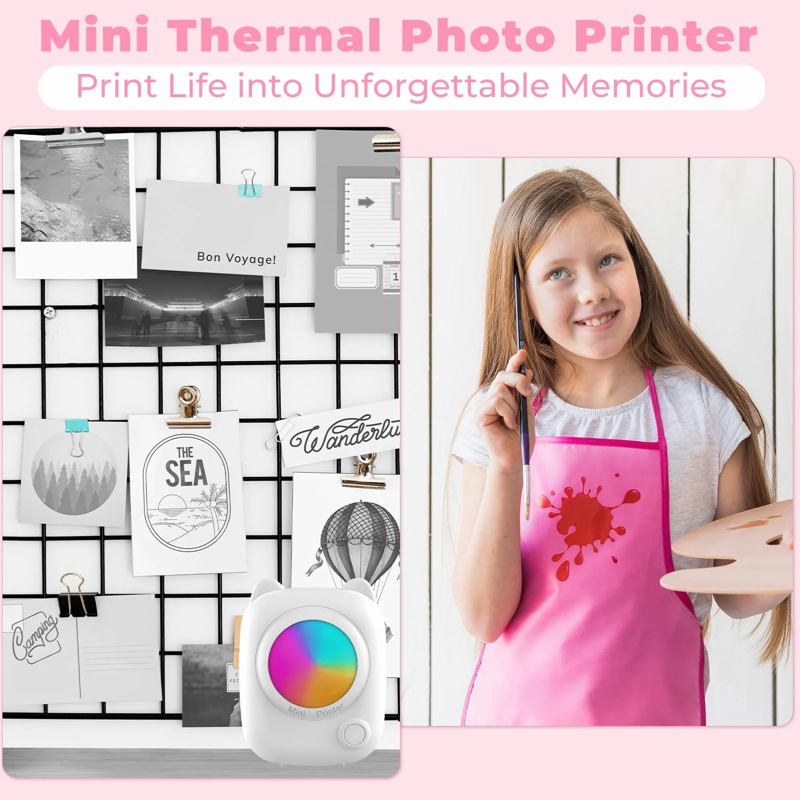 Mini Przenośna Drukarka Fotograficzna, Bezprzewodowa Natychmiastowa Drukarka Termiczna Bluetooth z 14 Rolkami Papieru, Inteligentna Drukarka Bluetooth dla iOS i Androida do Etykiet, Zdjęć