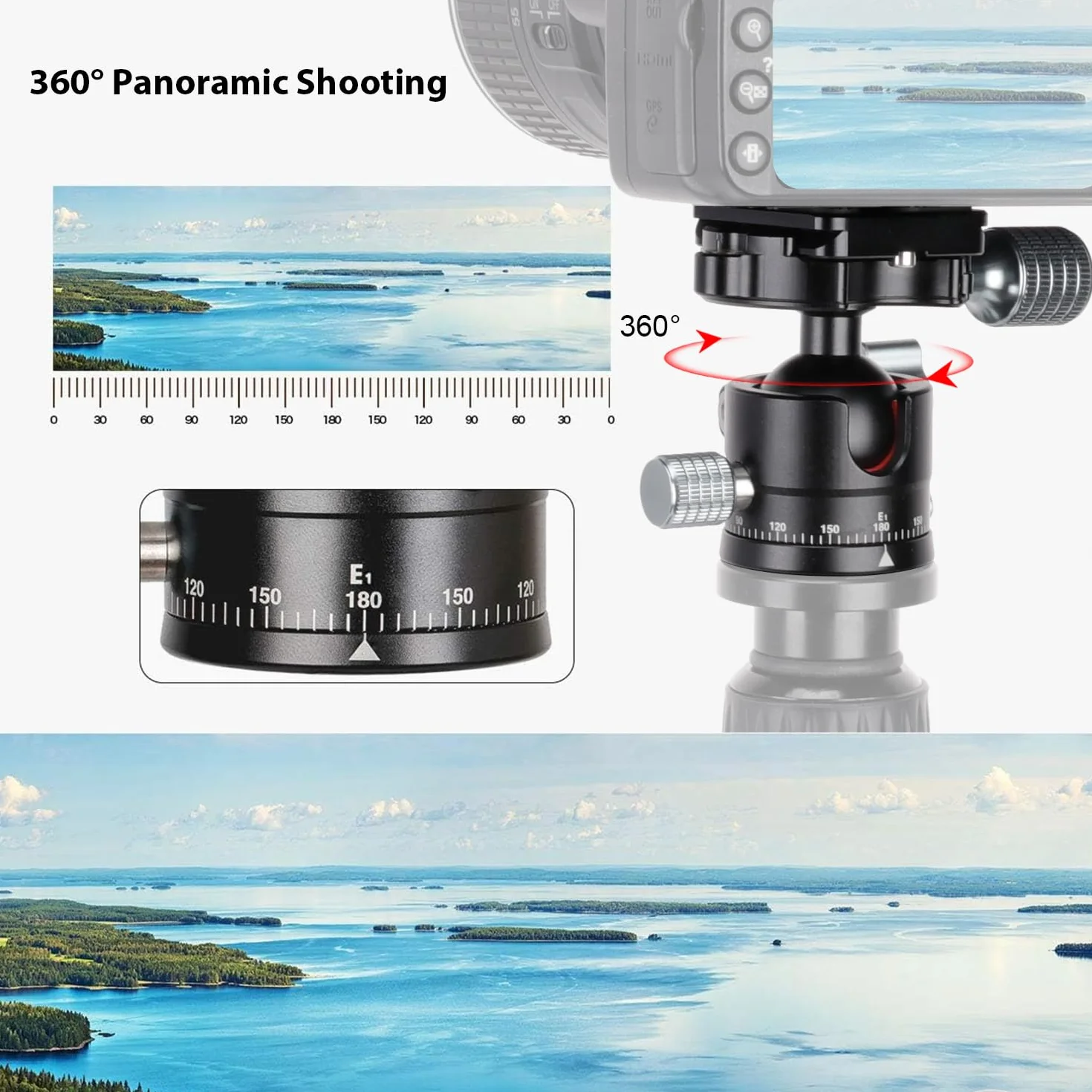 koolehaoda Niskoprofilowa mini głowica kulowa 360° Panoramiczna 1/4" Arca-Type QR Plate Metalowy do lustrzanki cyfrowej 170g 8kg