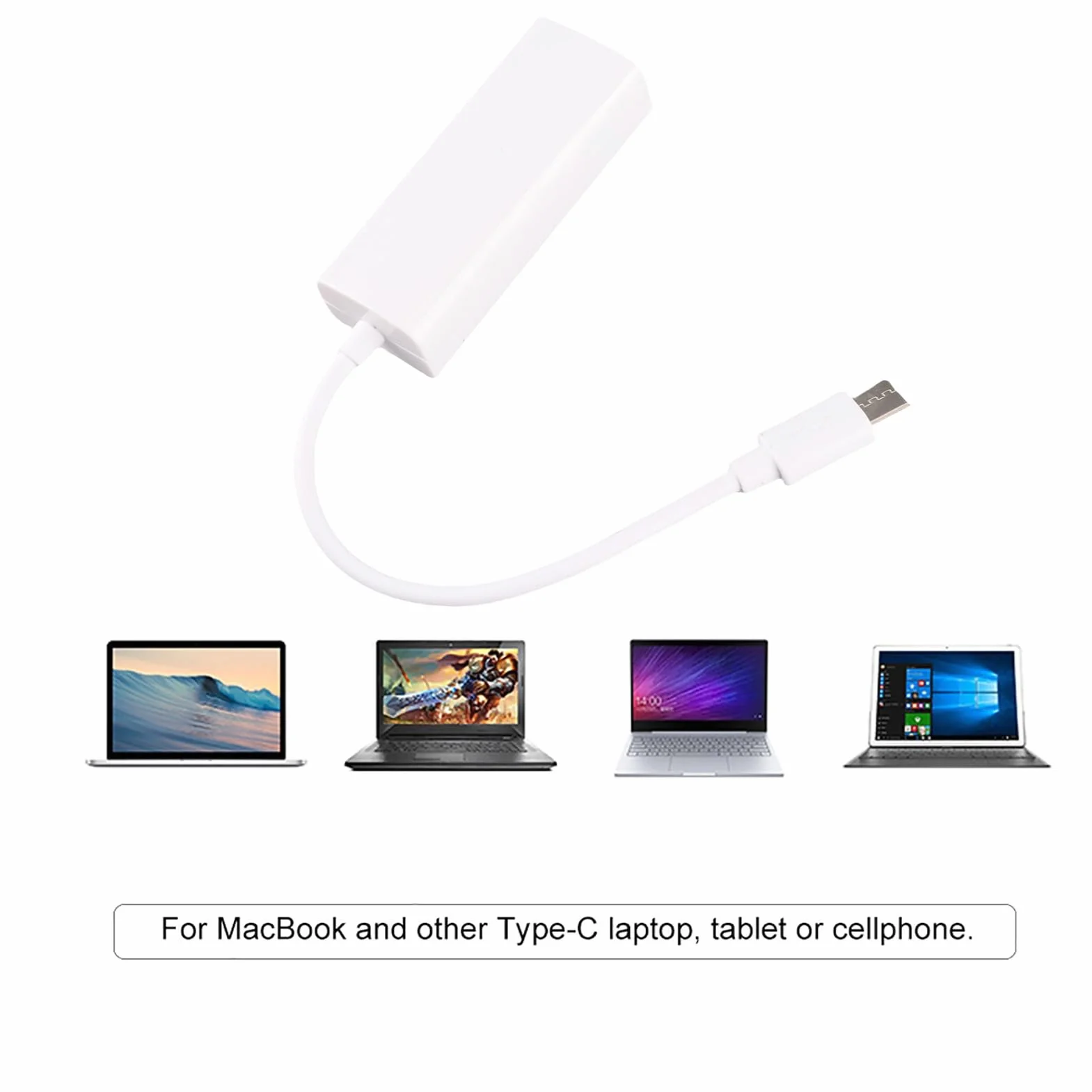Konwerter Typu C na Rj45 Adapter Rj45 Typu C Biały Plastikowy Usb 3.1 Typ C na Rj45 100 Mb/S Ethernet Lan Adapter Sieciowy Konwerter do Laptopa Macbook Usb C