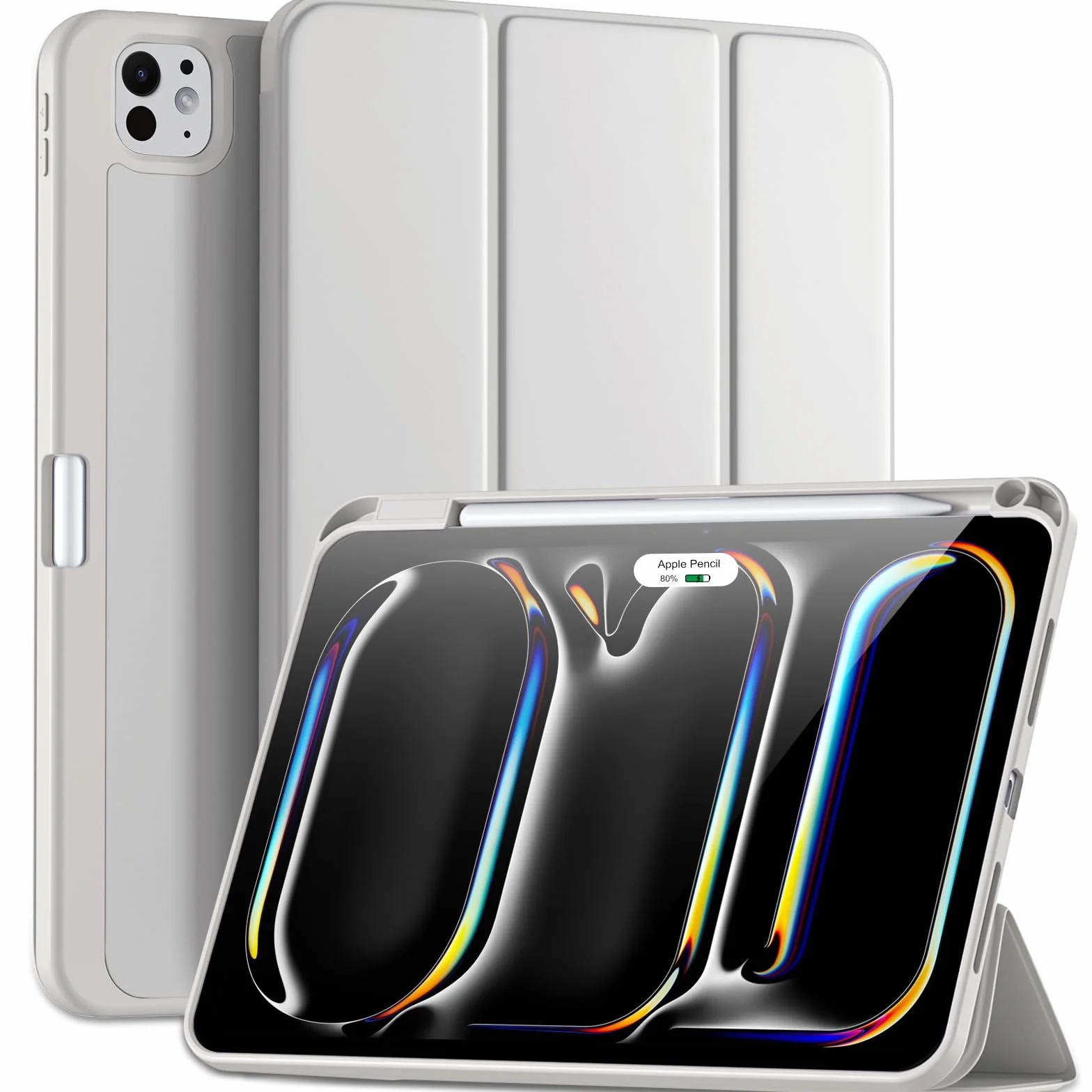 Maledan Etui na iPad Pro 11 cali M5/M4 (2025/2024) z uchwytem na ołówek, smukła elastyczna tylna osłona TPU Shockproof, obsługująca Apple Pencil Pro/USB-C, Jasnoszary